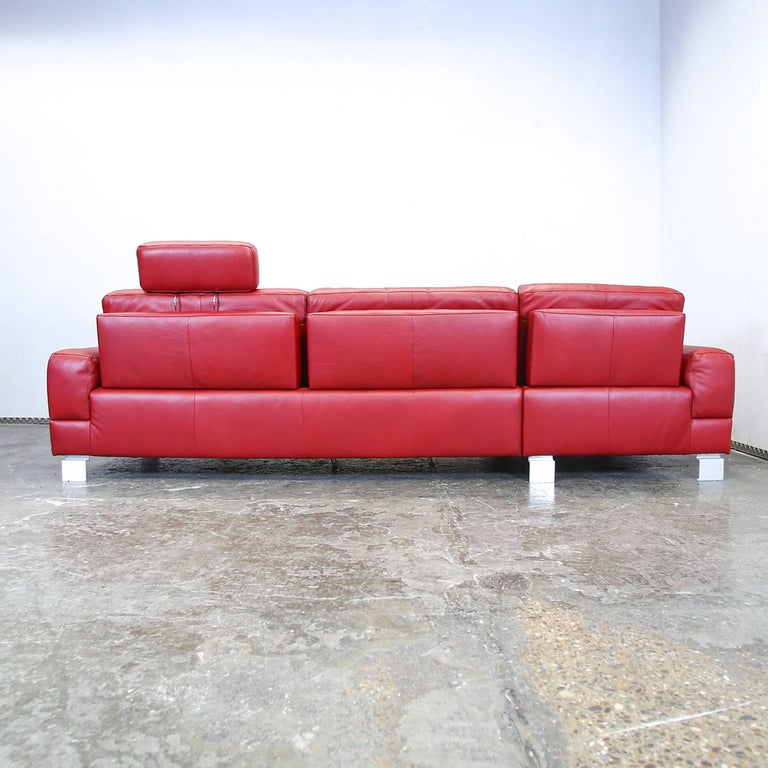 Musterring Cornersofa Red Leather Couch Designer Sofa Modern Function Bordeaux For Sale At 1stdibs