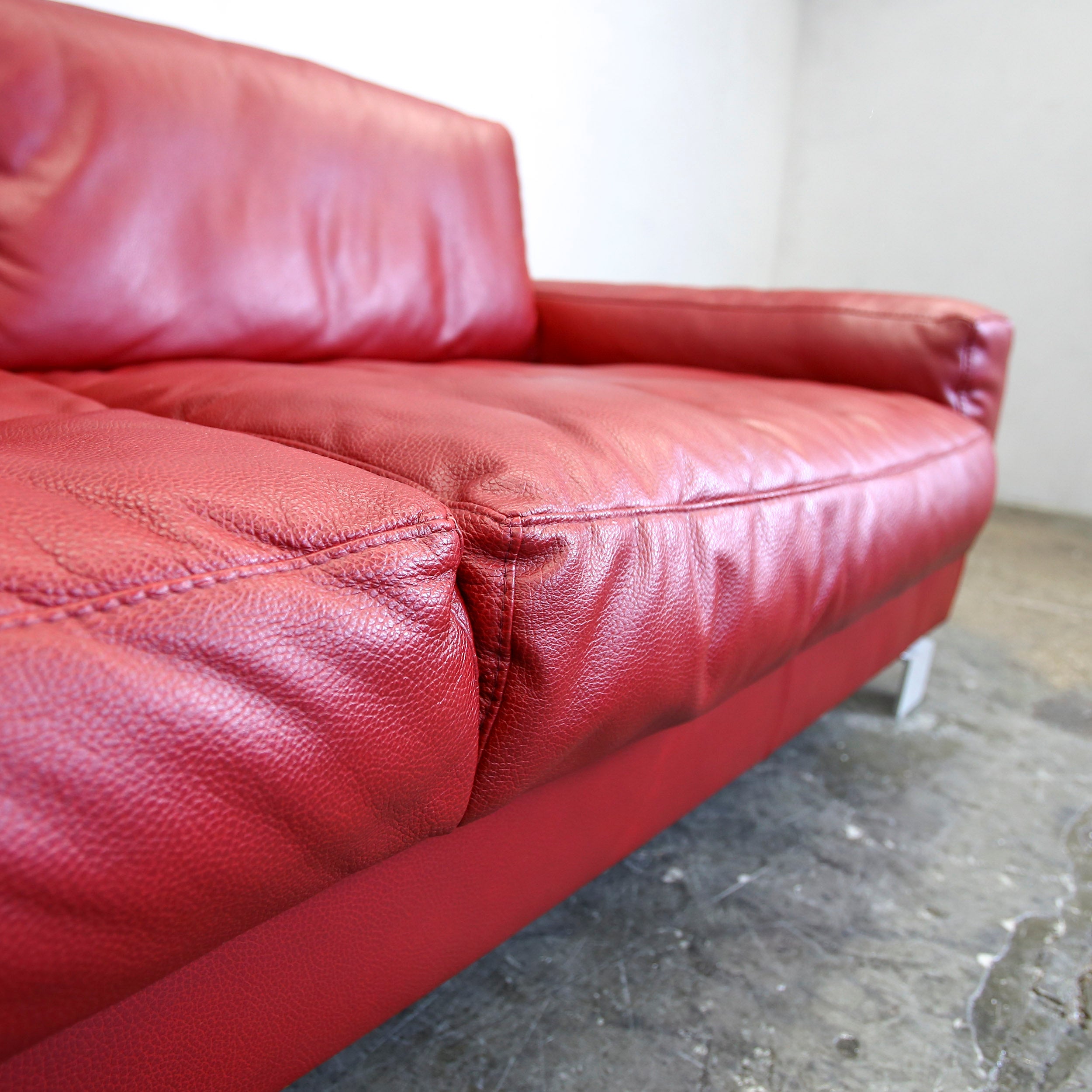Musterring Cornersofa Red Leather Couch Designer Sofa Modern Function Bordeaux For Sale At 1stdibs