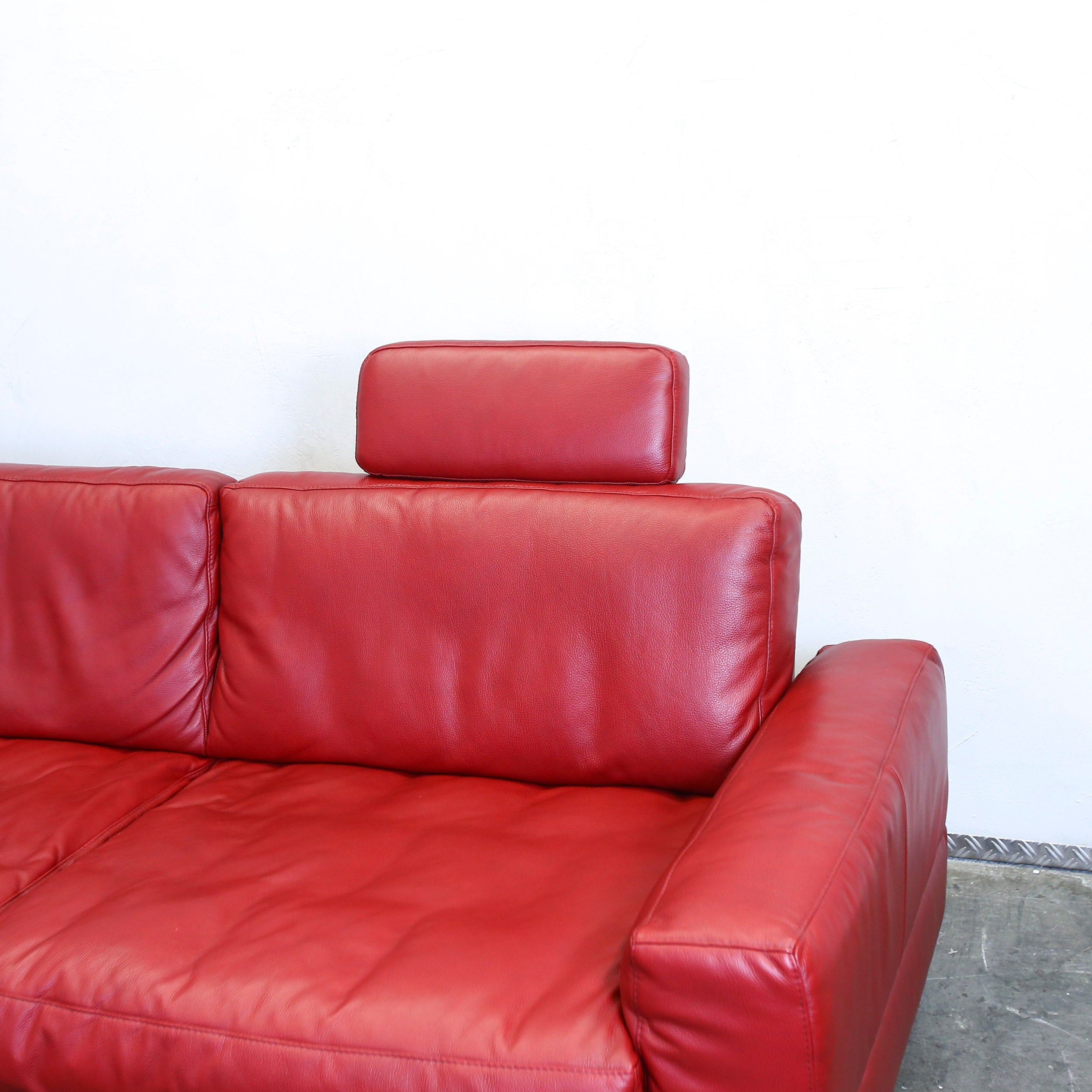 Musterring Cornersofa Red Leather Couch Designer Sofa Modern Function Bordeaux For Sale At 1stdibs