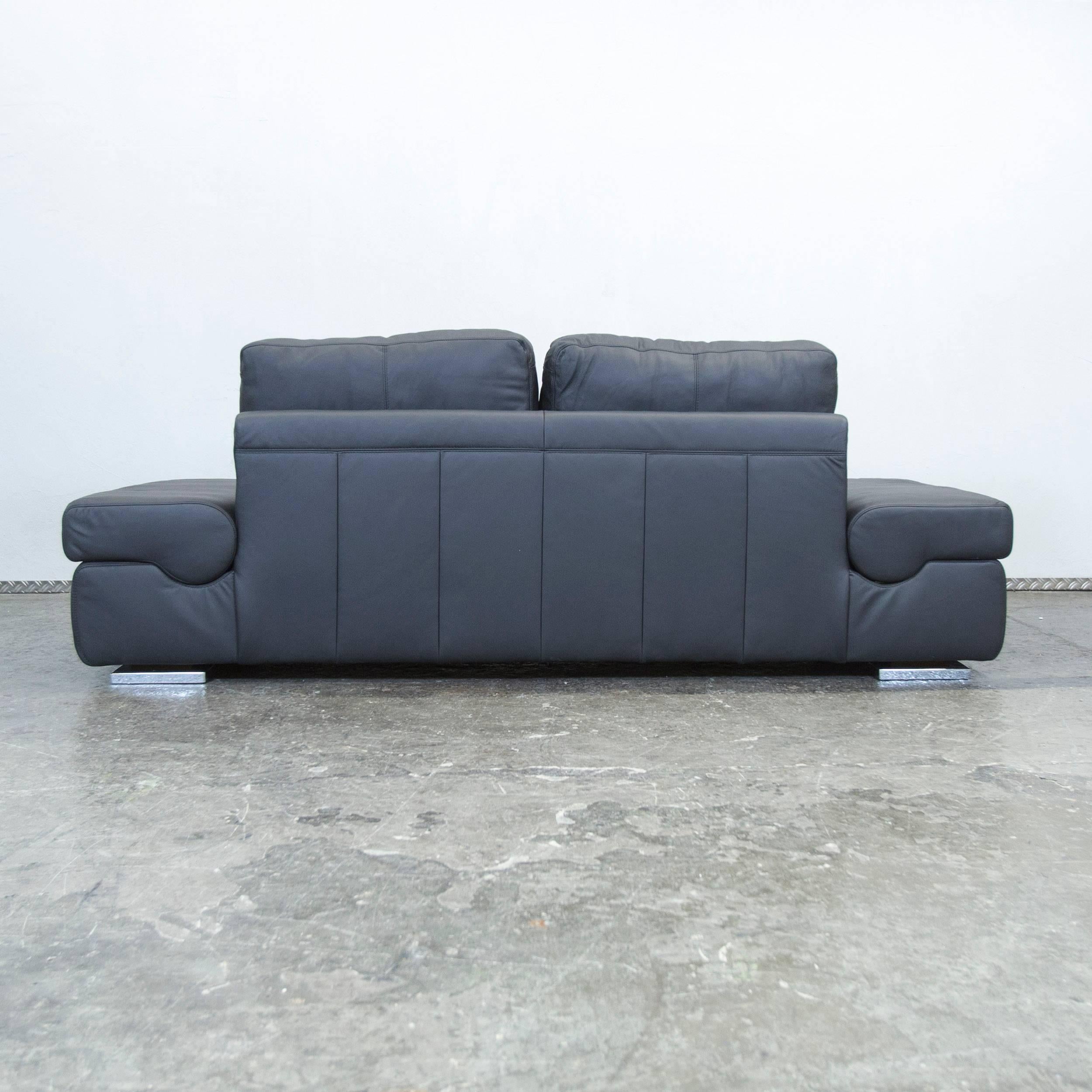 Musterring Linea Designer Leather Sofa Black Three-Seat Couch Function 1
