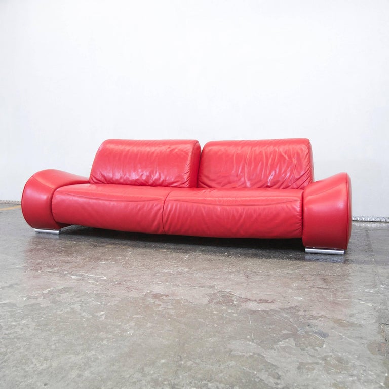 Turbulens opnåelige Forhøre Hummel Designer Leather Sofa Red Three-Seat Couch Modern Function at 1stDibs