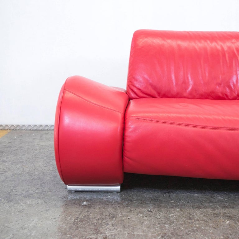 Hummel Designer Leather Red Three-Seat Couch Modern Function at 1stDibs