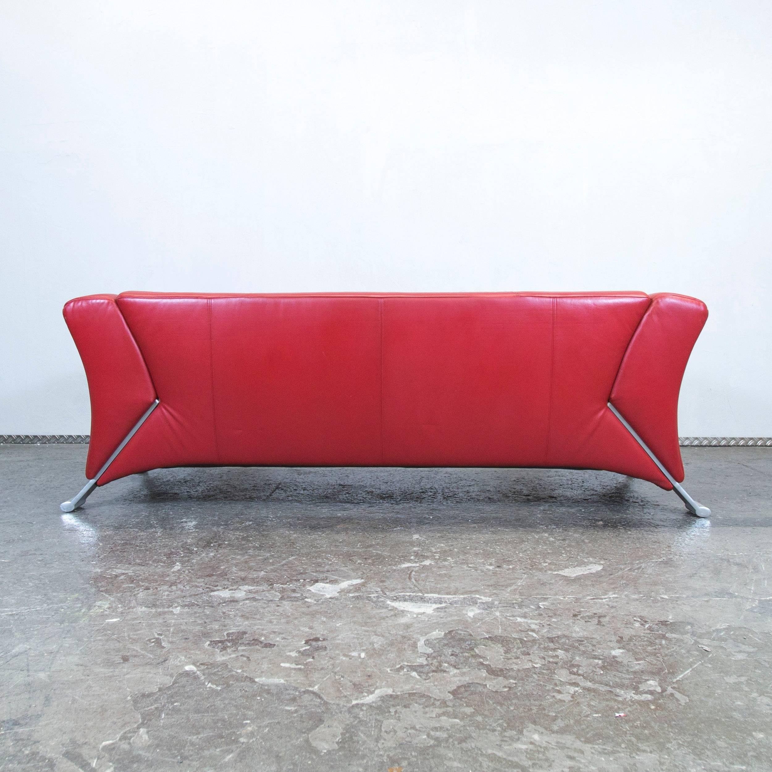 Rolf Benz 322 Designer Leather Sofa Red Three-Seat Couch Modern 4