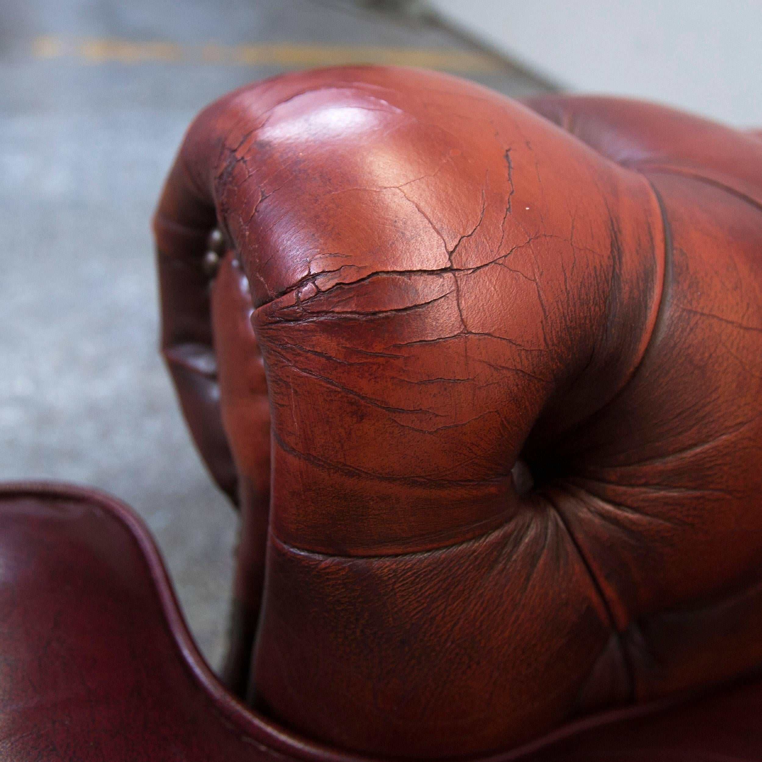 Chesterfield Leather Armchair Red Brown One Seat Chair Couch Vintage Retro 1