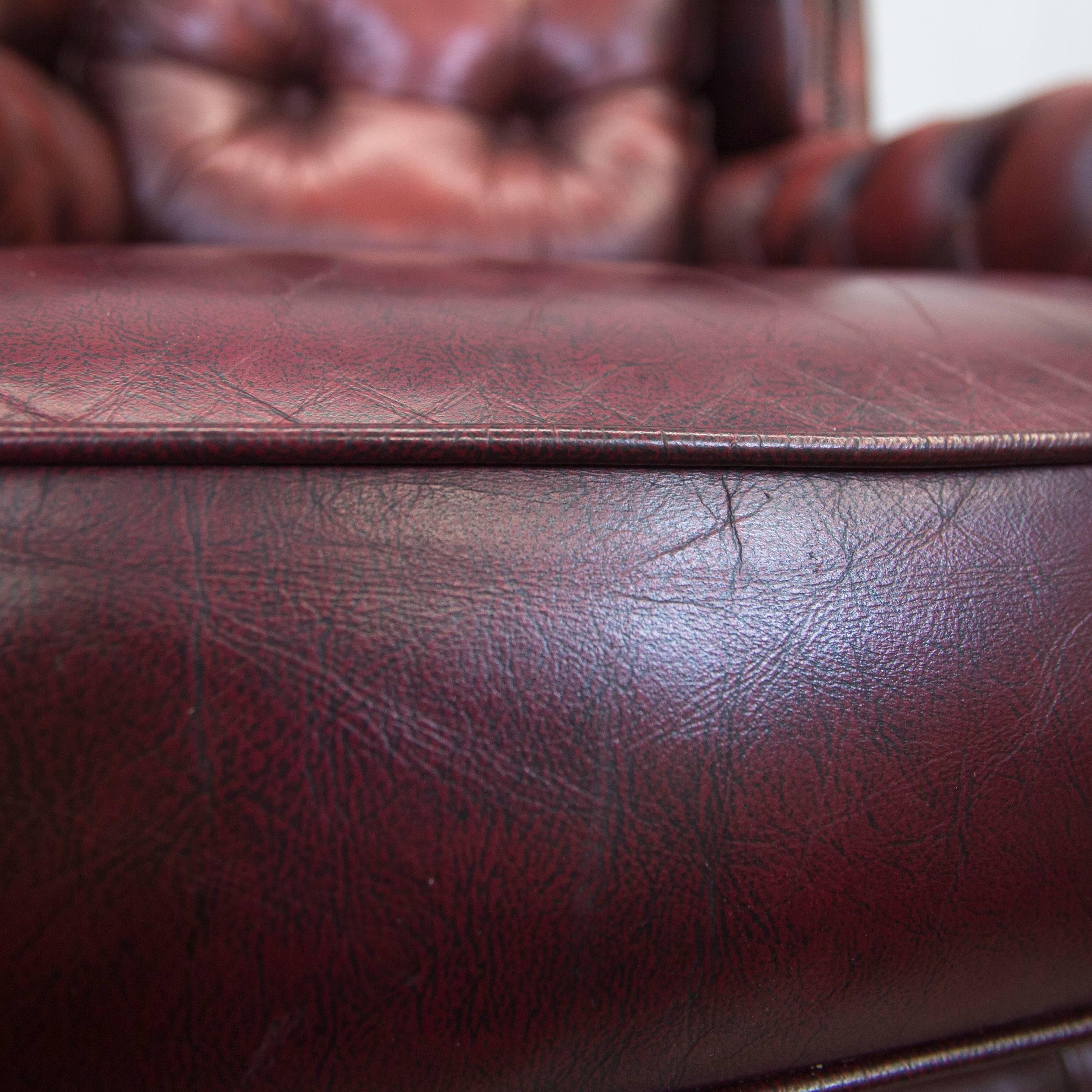 20th Century Chesterfield Leather Armchair Red Brown One Seat Chair Couch Vintage Retro