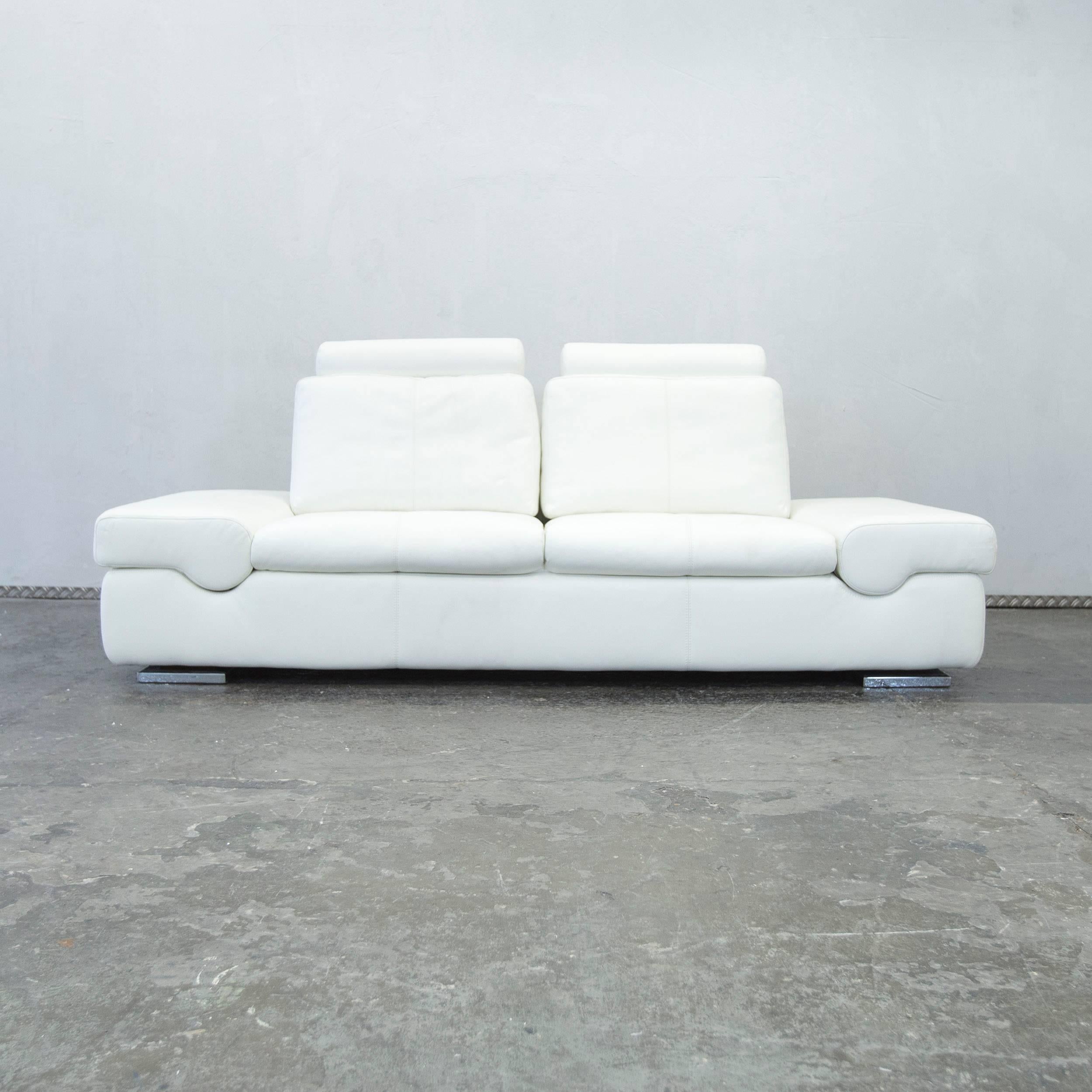 Musterring Linea Designer Leather Sofa White Three-seat Function Couch Modern In Excellent Condition For Sale In Cologne, DE