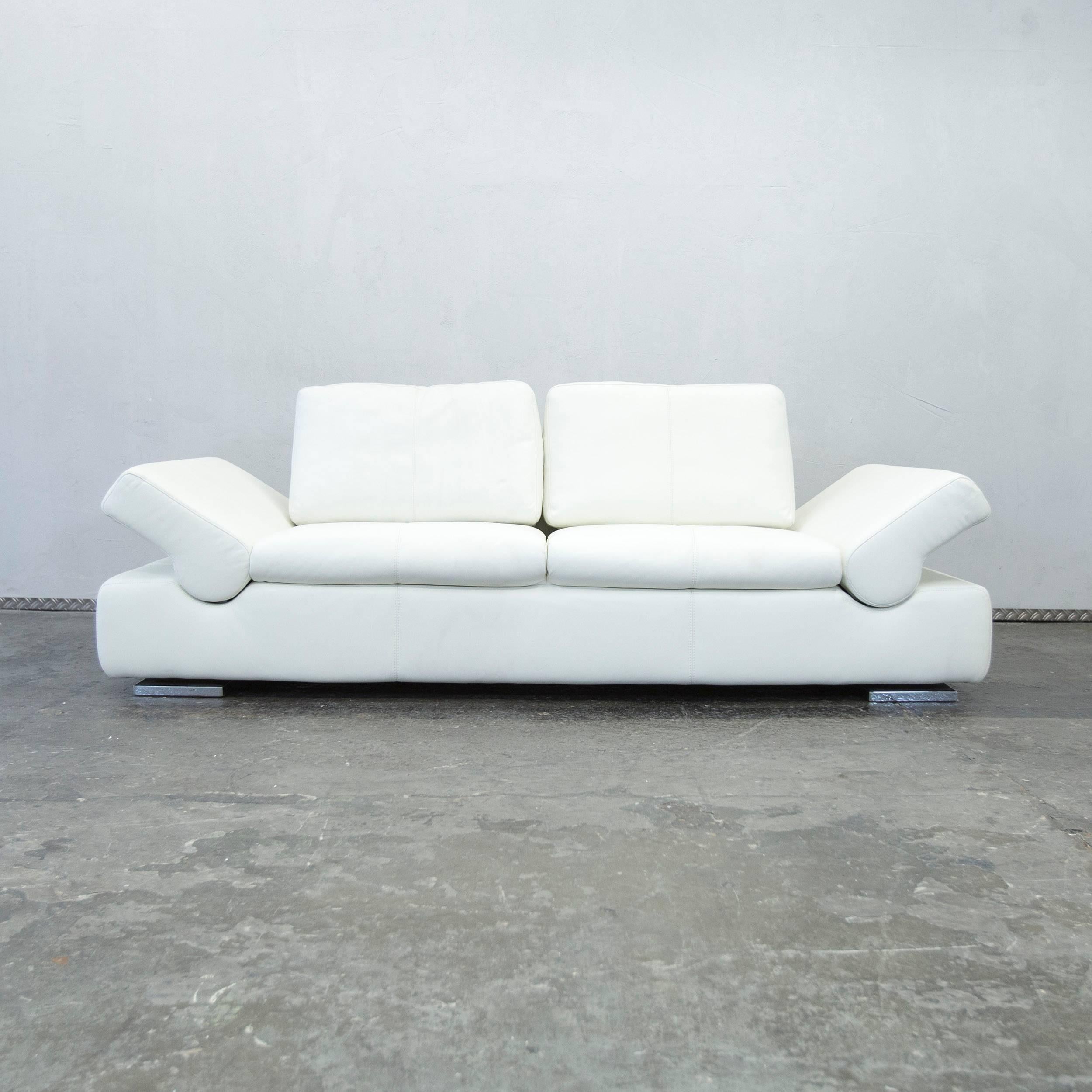 Contemporary Musterring Linea Designer Leather Sofa White Three-seat Function Couch Modern For Sale