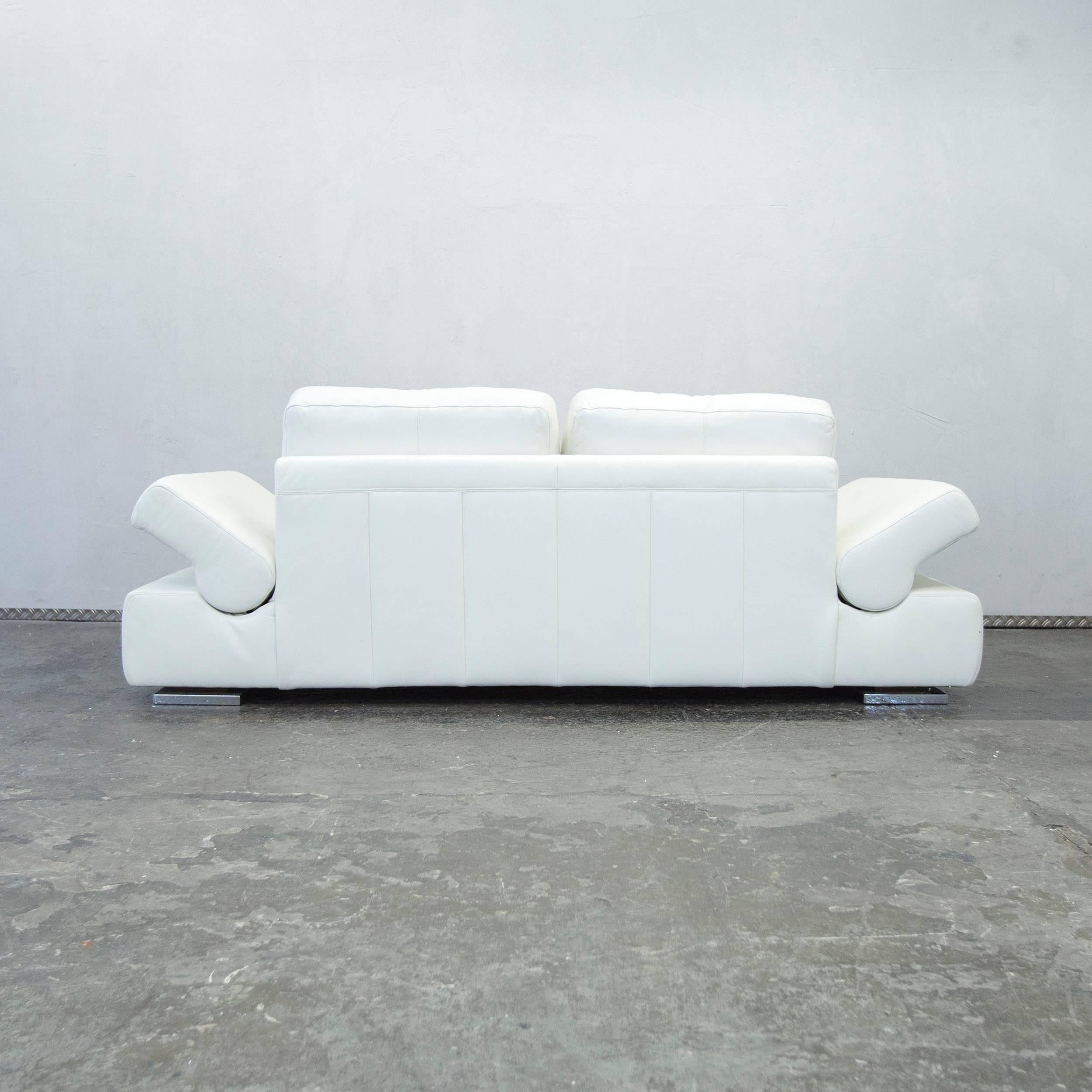 Musterring Linea Designer Leather Sofa White Three-seat Function Couch Modern For Sale 4
