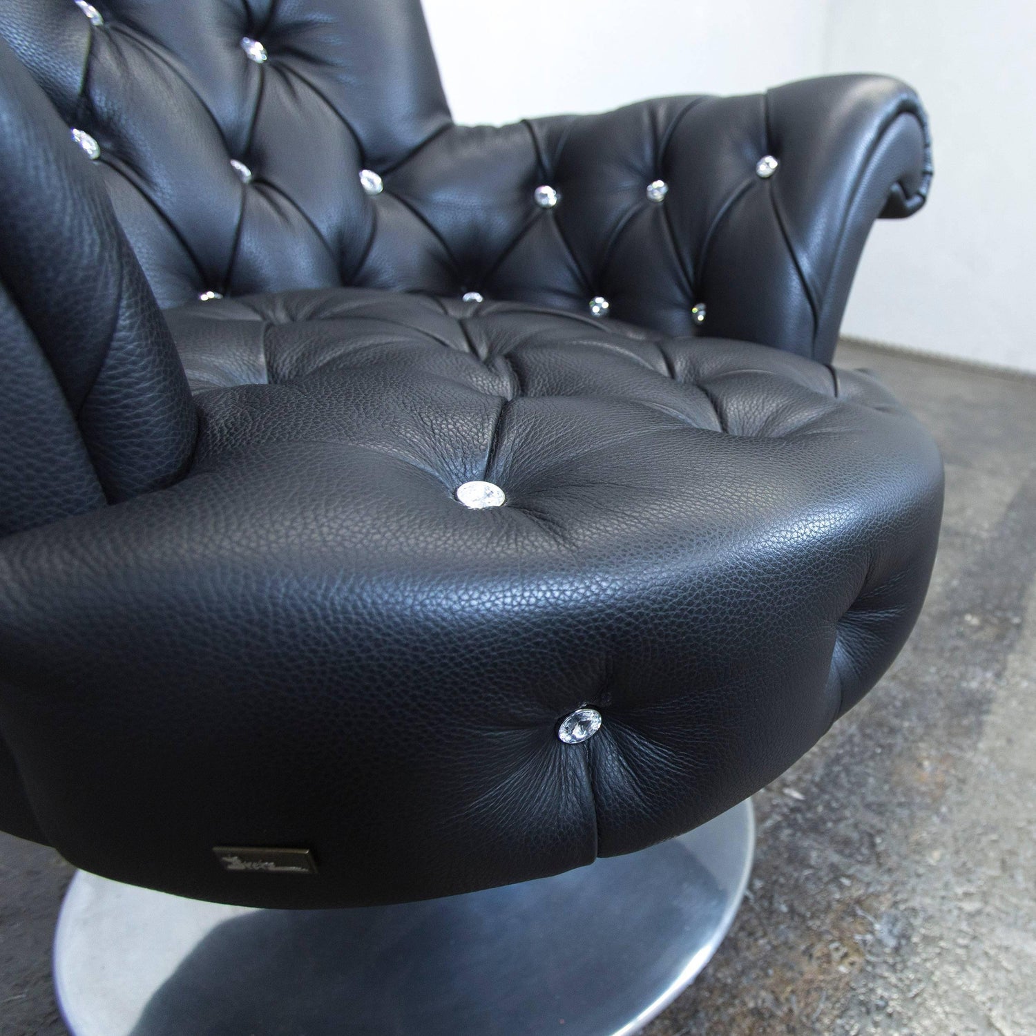 Bretz Pompadour Designer Leather Swivel Chair Black Swarovski Chesterfield At 1stdibs