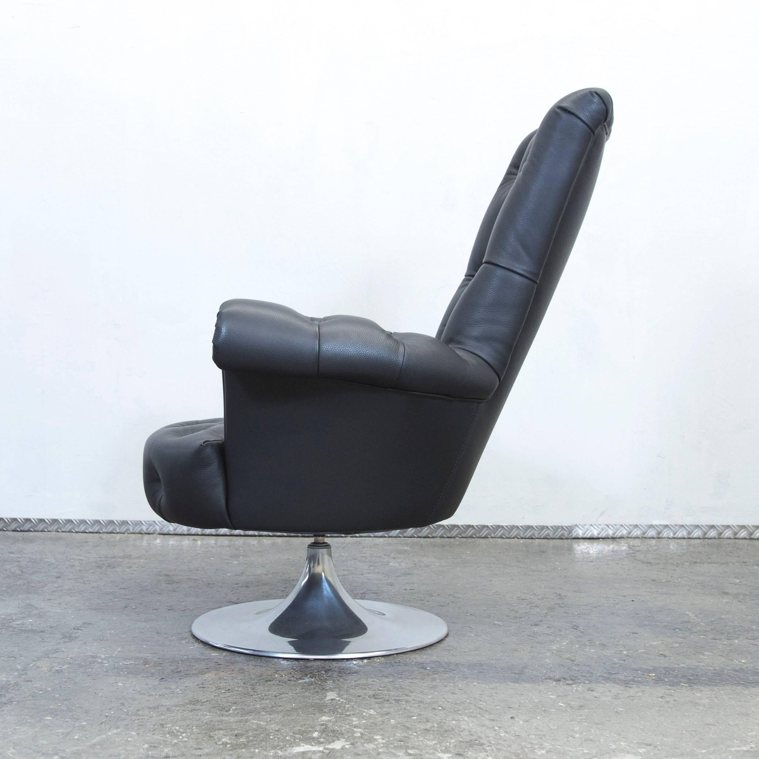Contemporary Bretz Pompadour Designer Leather Swivel Chair Black Swarovski Chesterfield