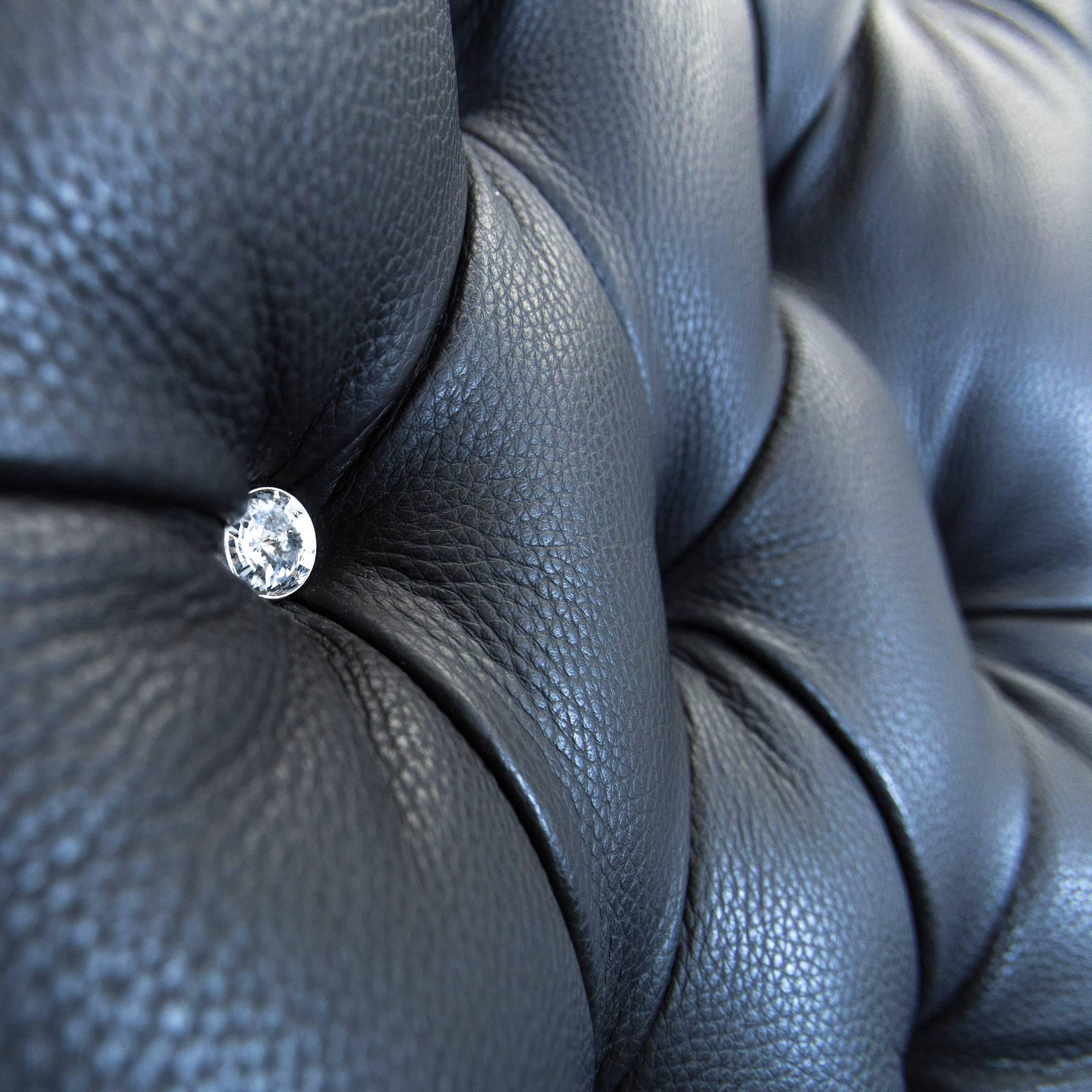 German Bretz Pompadour Designer Leather Swivel Chair Black Swarovski Chesterfield