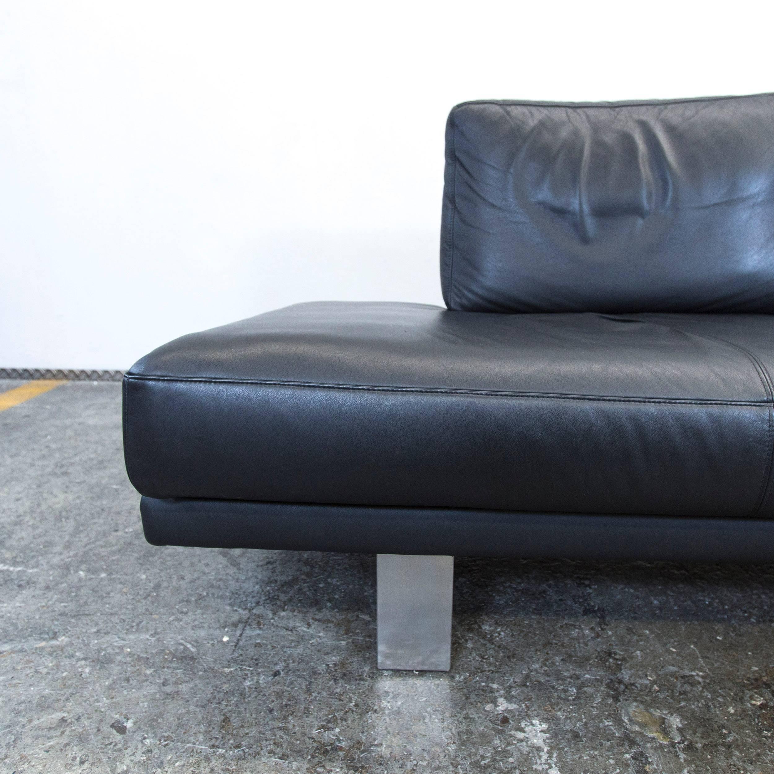 German Rolf Benz Sob 6600 Designer Leather Sofa Black Three-Seat Couch Modern For Sale
