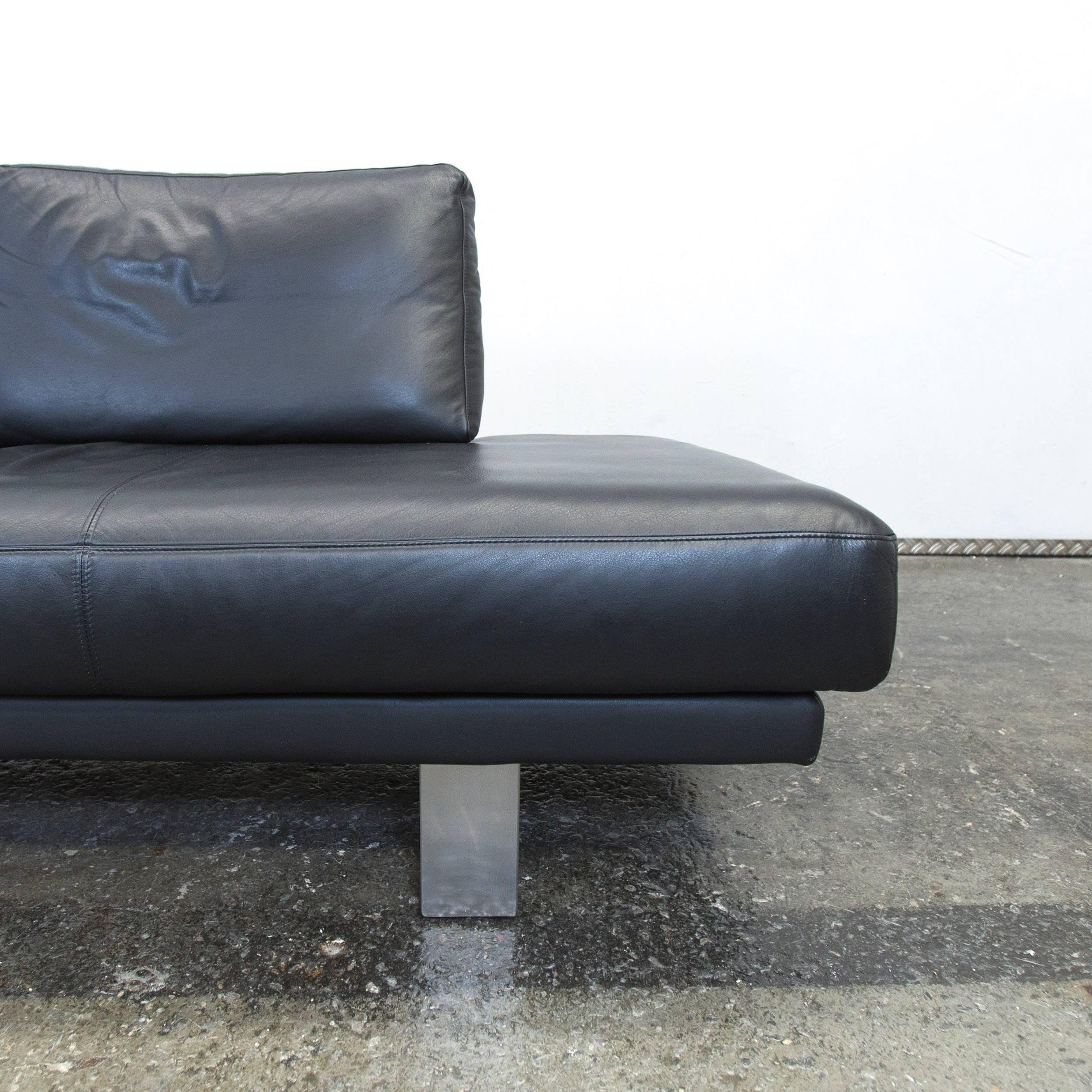 Rolf Benz Sob 6600 Designer Leather Sofa Black Three-Seat Couch Modern In Good Condition For Sale In Cologne, DE