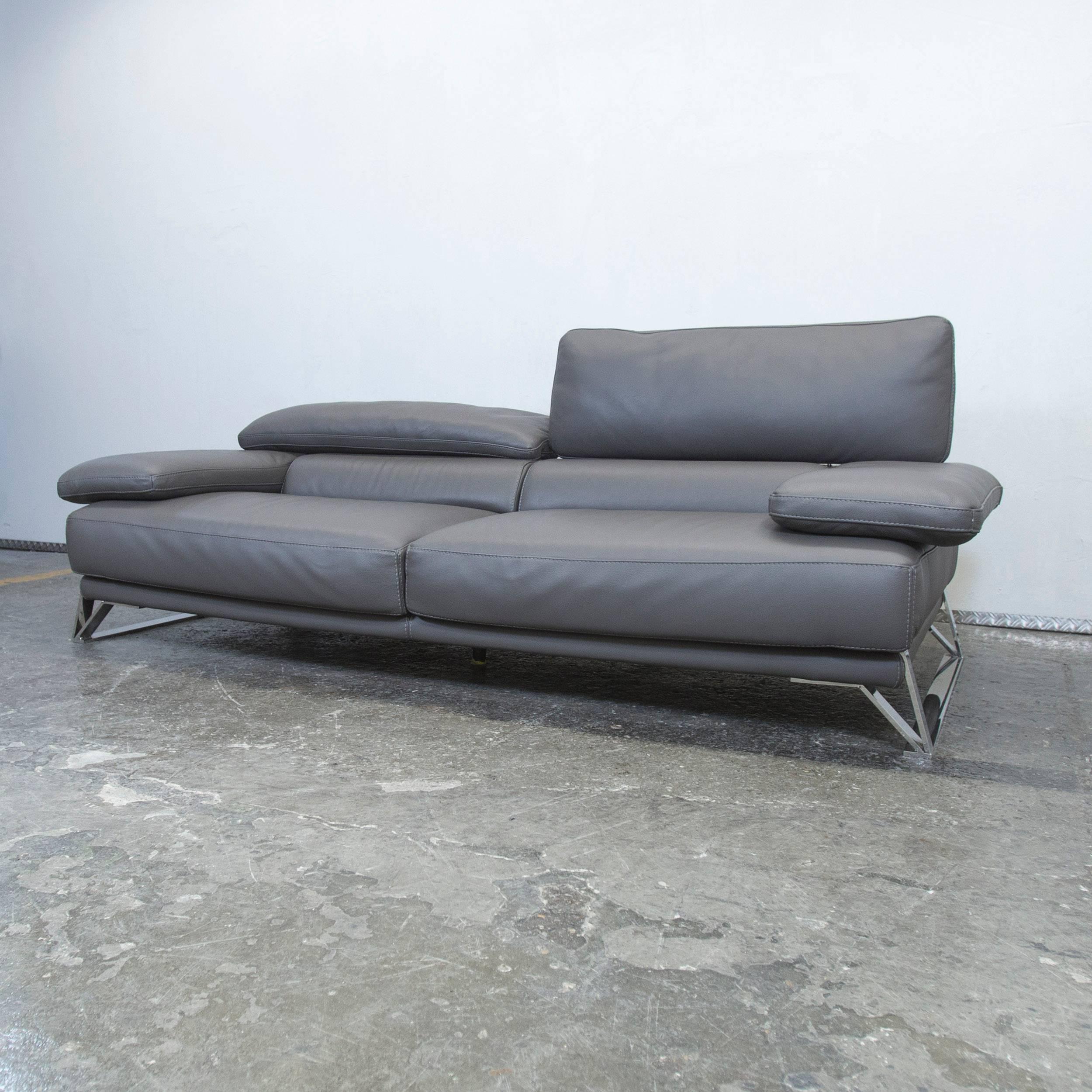 Roche Bobois Designer Sofa Grey Leather Three-Seat Couch Function Modern In Excellent Condition In Cologne, DE