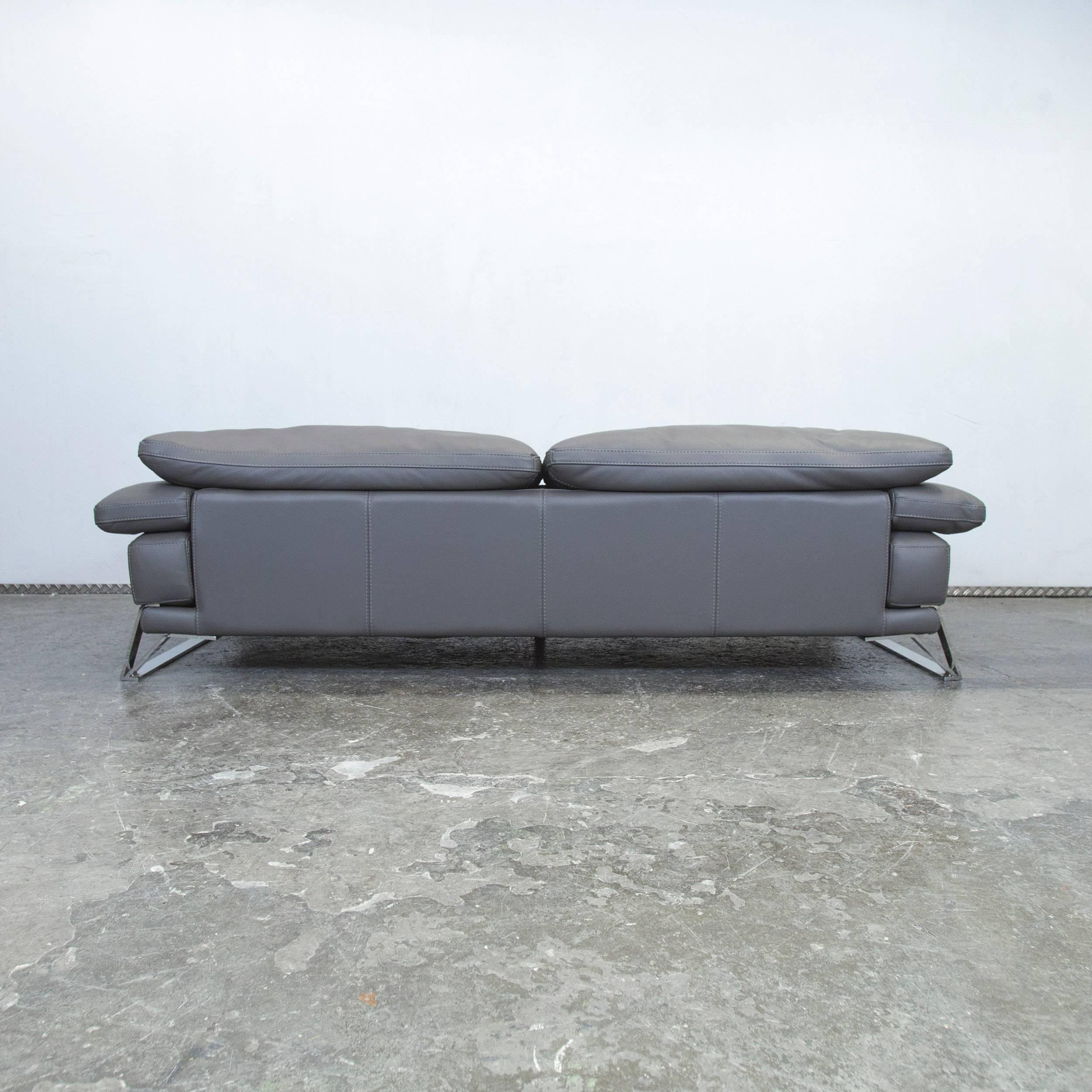 Roche Bobois Designer Sofa Grey Leather Three-Seat Couch Function Modern 3