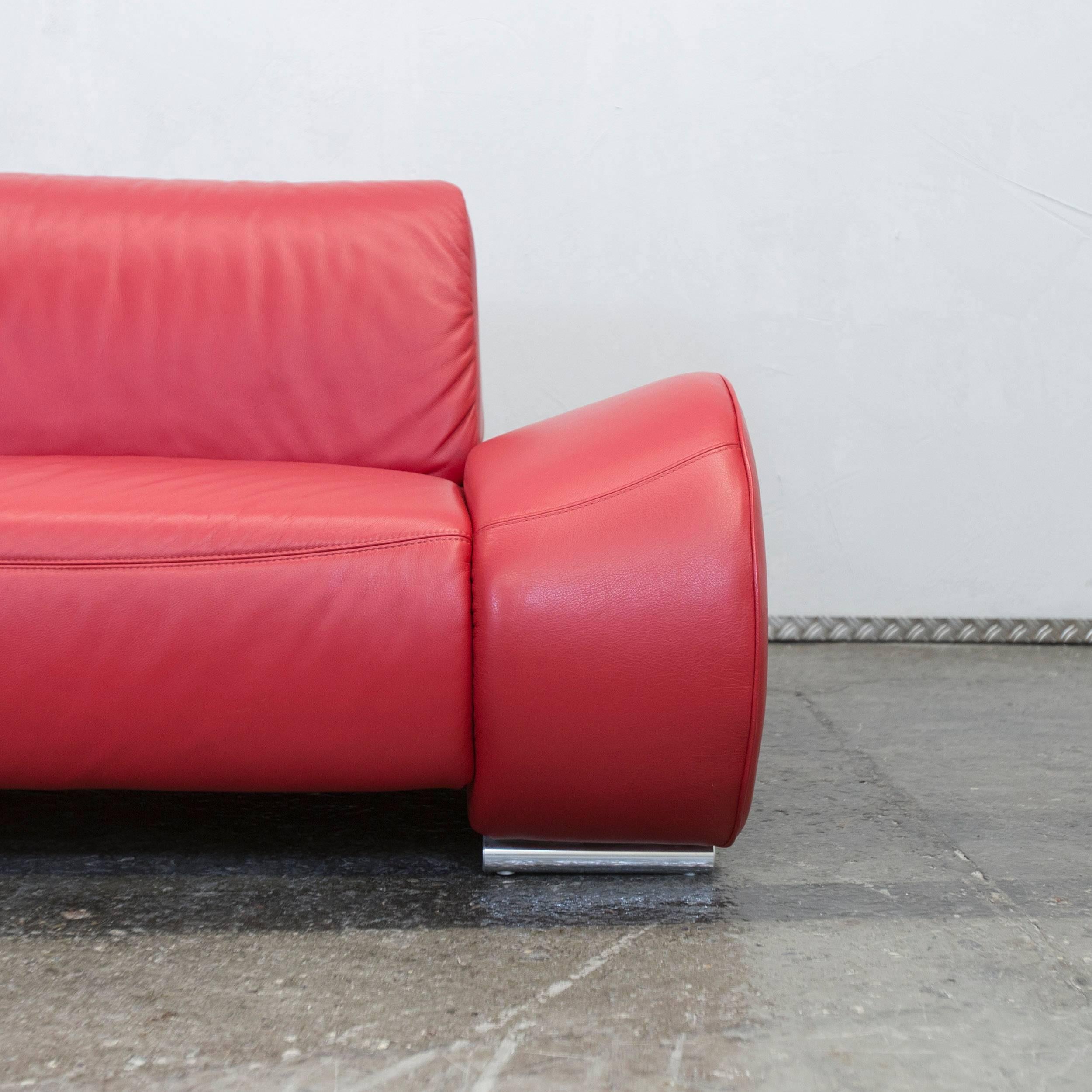 Hummel Designer Leder-Sofa Rote Dreisitzer- Function Couch Modern (Deutsch)