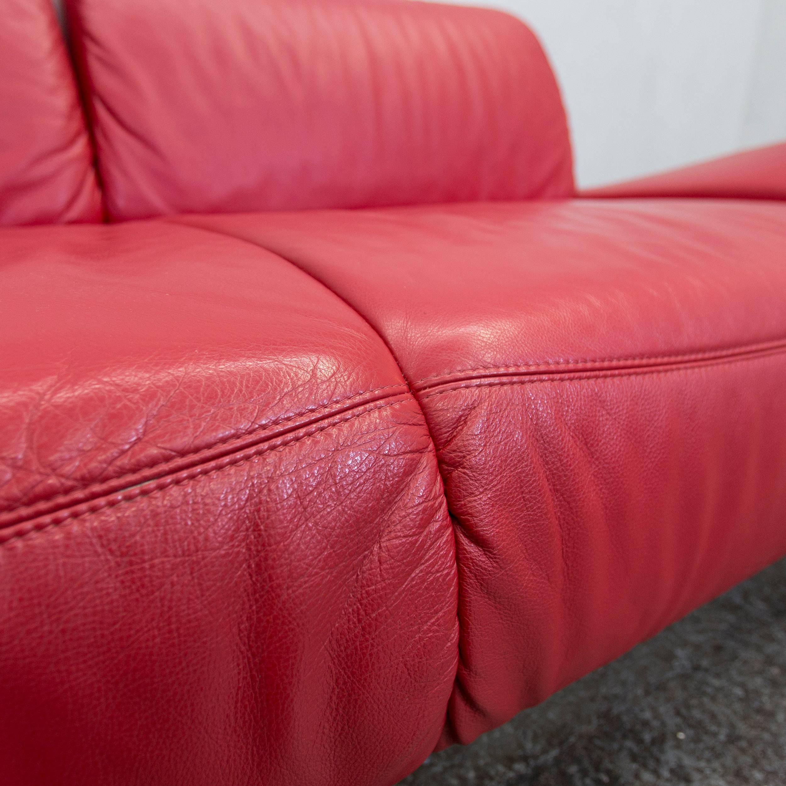 Hummel Designer Leder-Sofa Rote Dreisitzer- Function Couch Modern 1