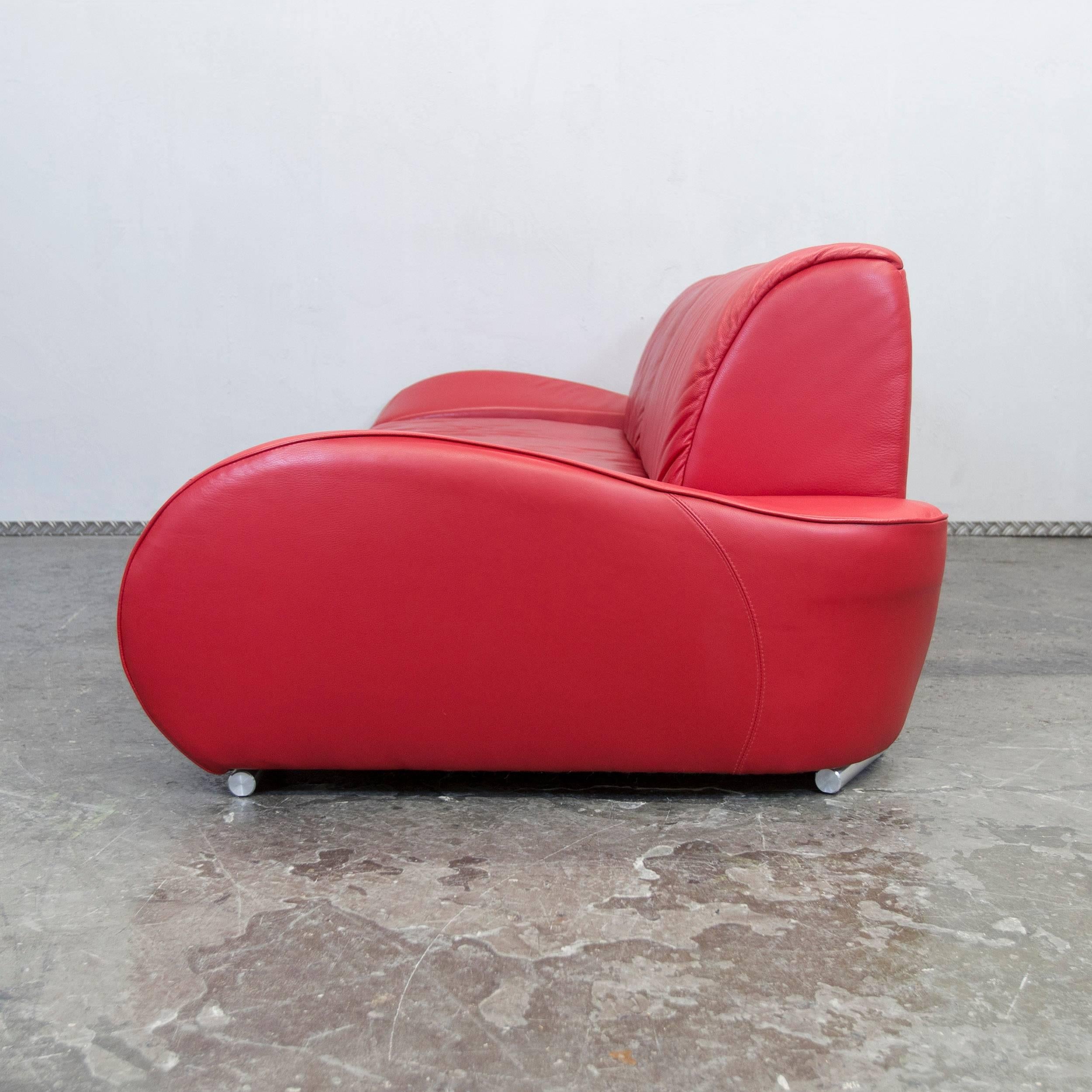 Hummel Designer Leder-Sofa Rote Dreisitzer- Function Couch Modern 3