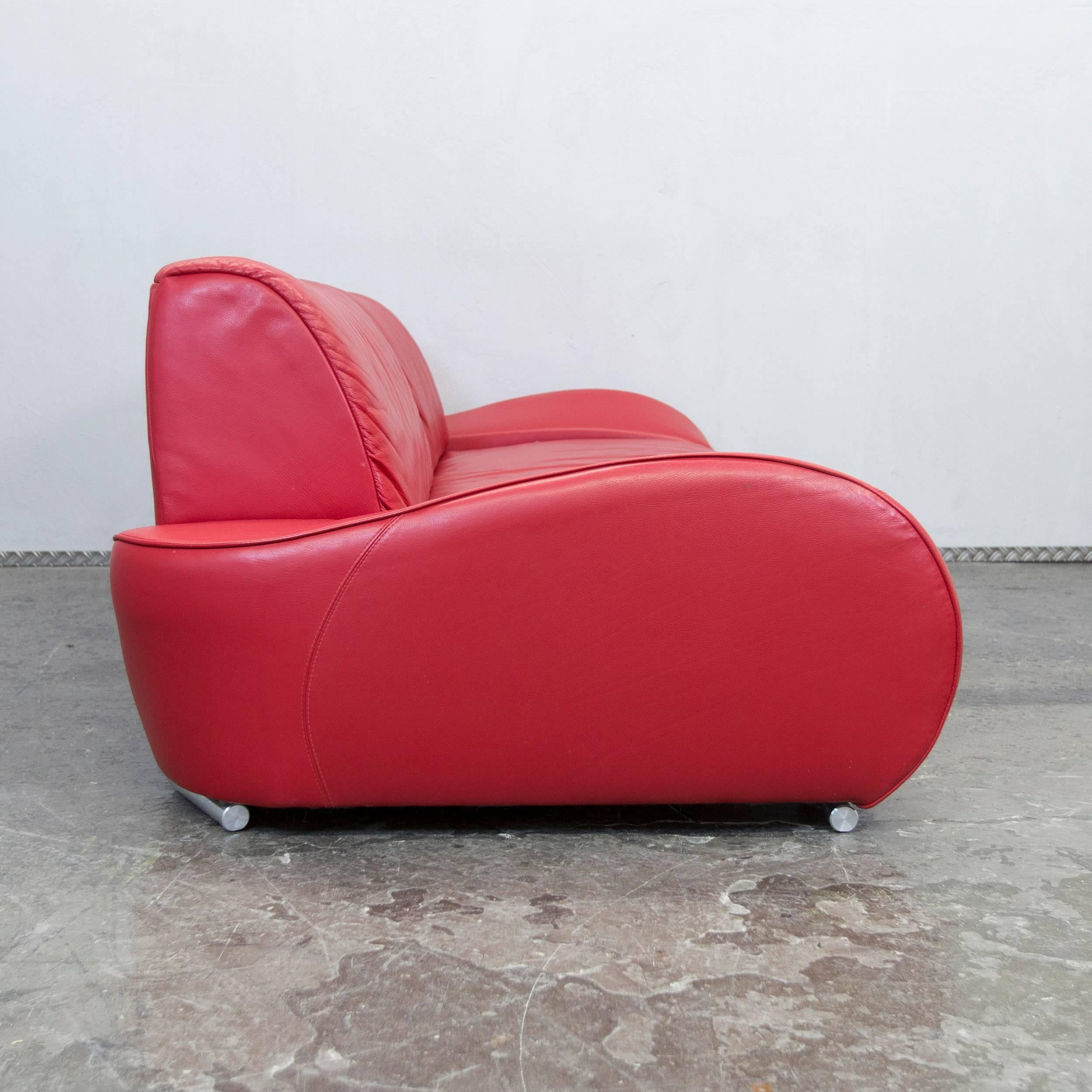 Hummel Designer Leder-Sofa Rote Dreisitzer- Function Couch Modern 5