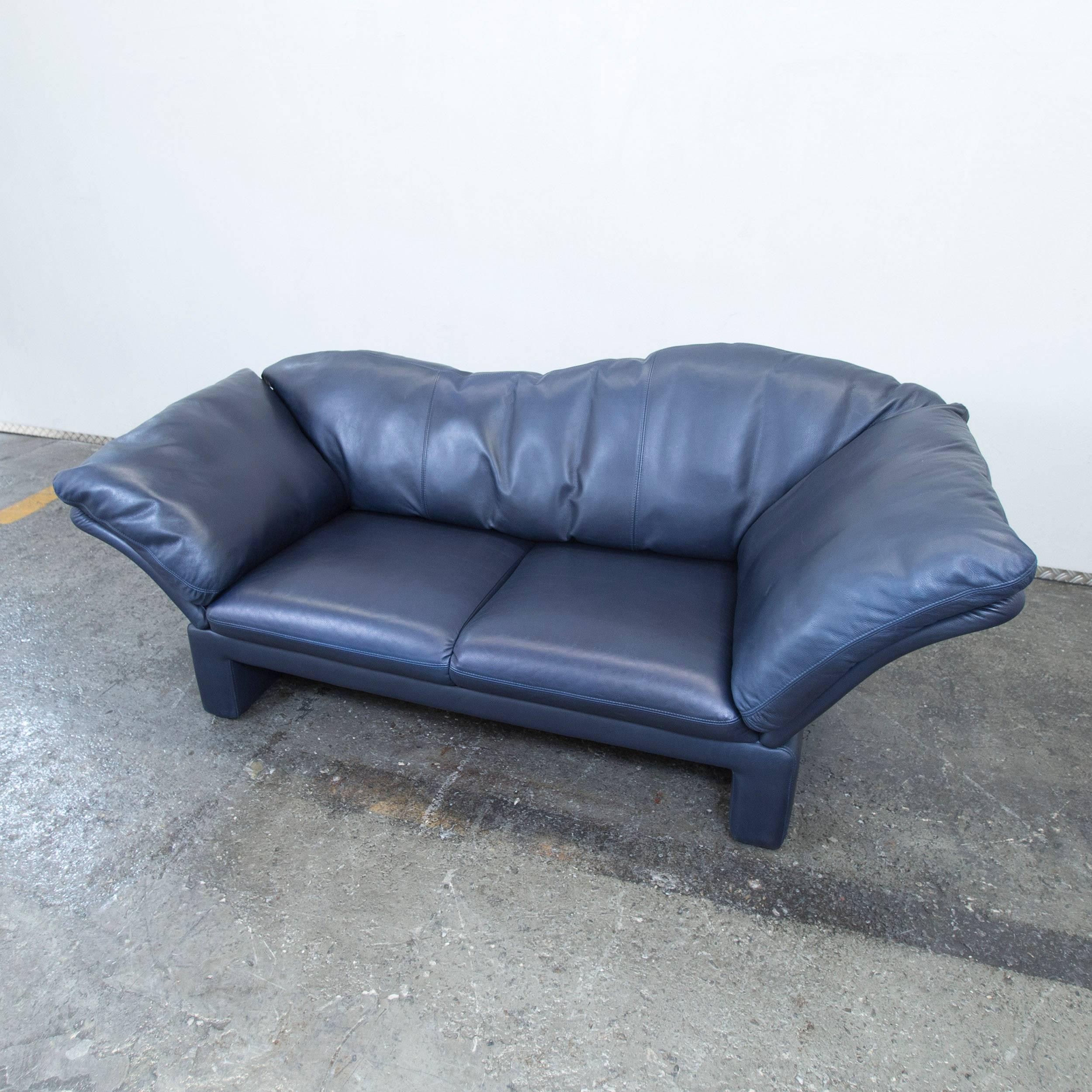 Brühl & Sippold Designer Leather Sofa Blue Three-Seat Function Couch Modern In Good Condition In Cologne, DE