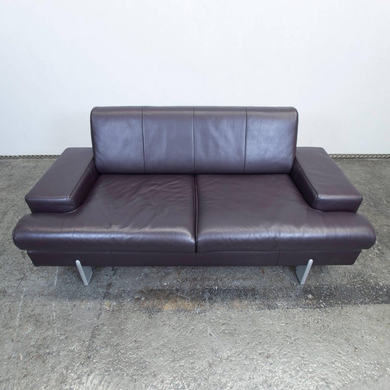 Bmp Rolf Benz Designer Leather Sofa Aubergine Lilac Two Seat Couch Bmp Rolf Benz Designer Leather Sofa Aubergine Lilac Two Seat Couch Modern In Excellent Condition