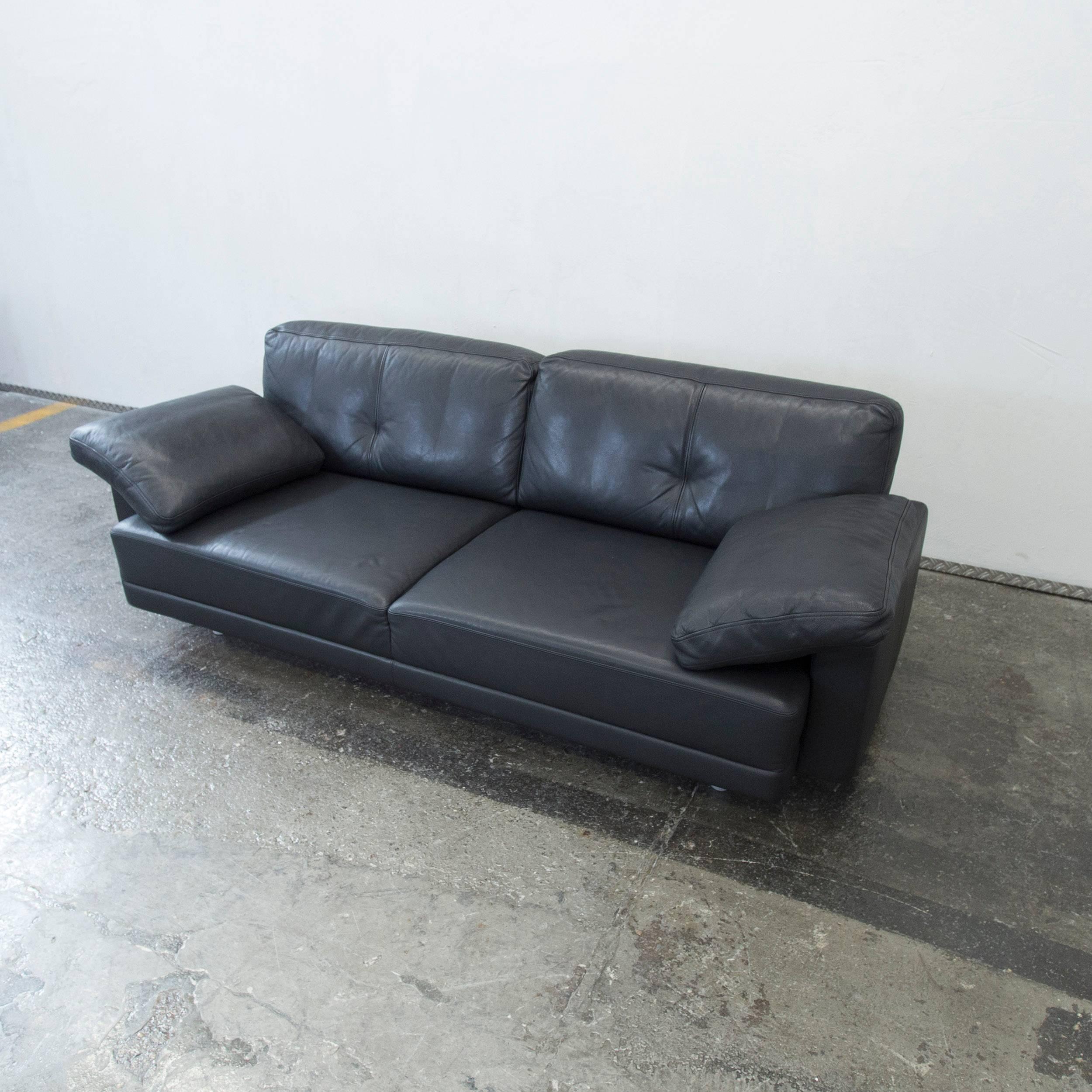 German Brühl Alba Designer Leather Sofa Black Three-seat Couch Modern For Sale