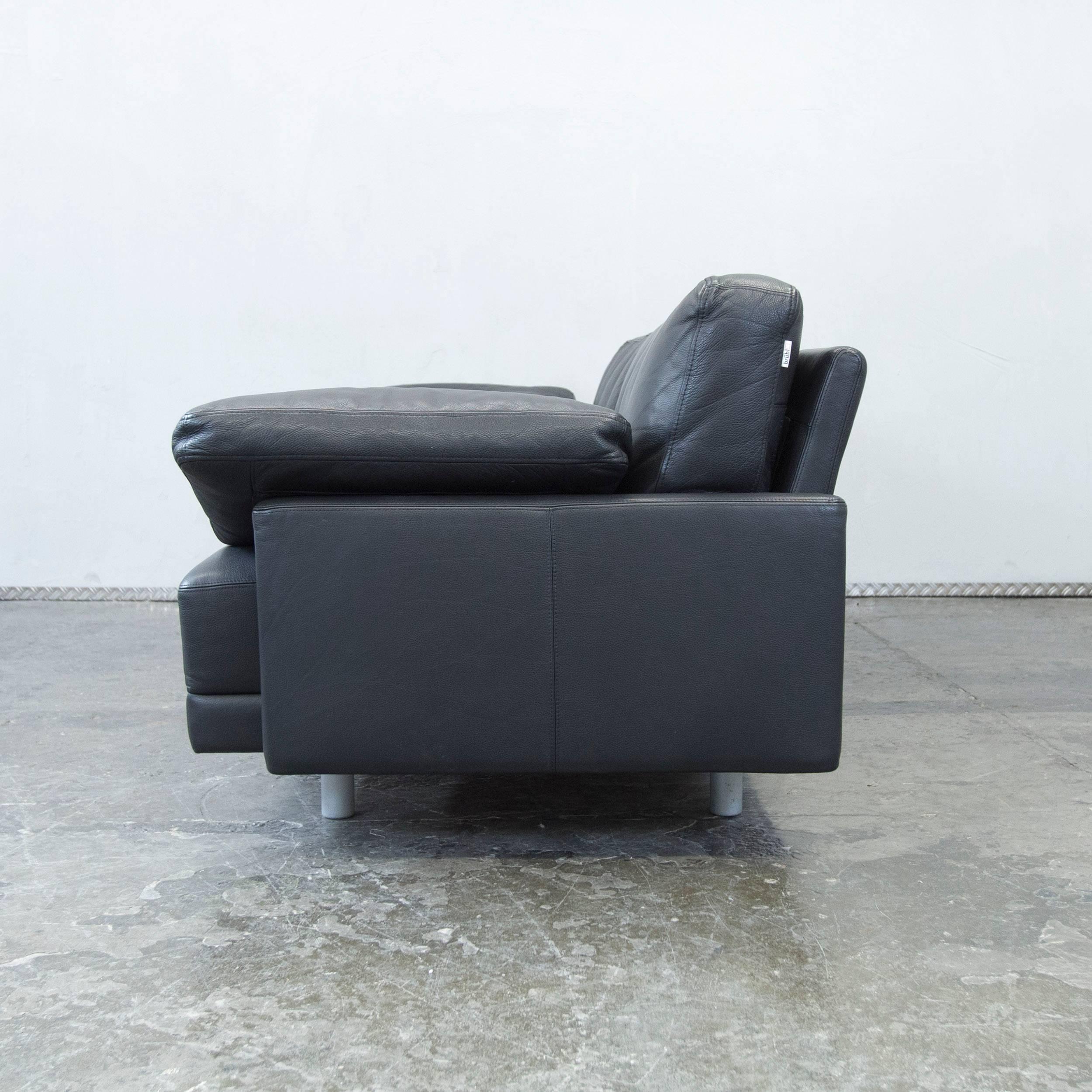 Brühl Alba Designer Leather Sofa Black Three-seat Couch Modern For Sale 1