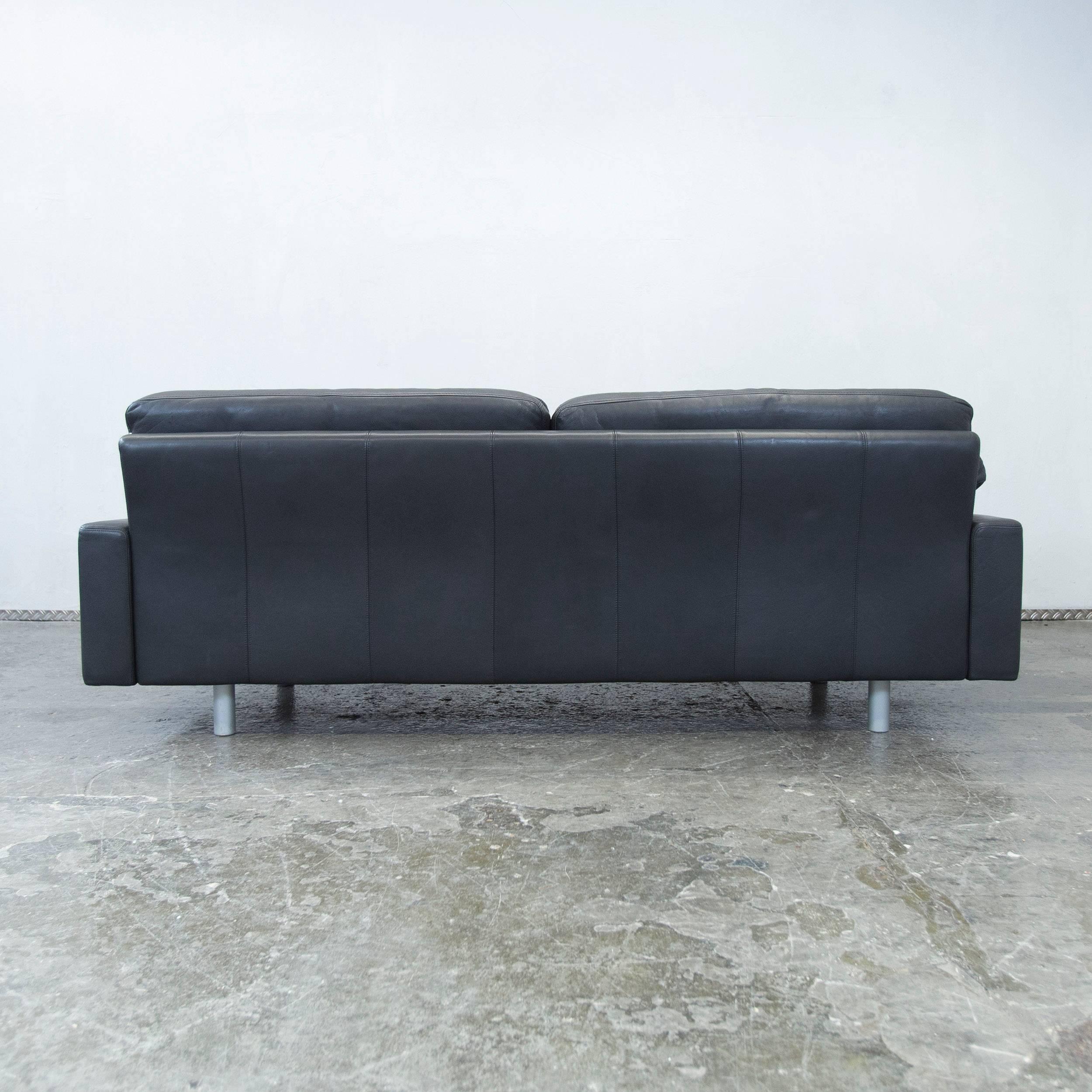 Brühl Alba Designer Leather Sofa Black Three-seat Couch Modern For Sale 2