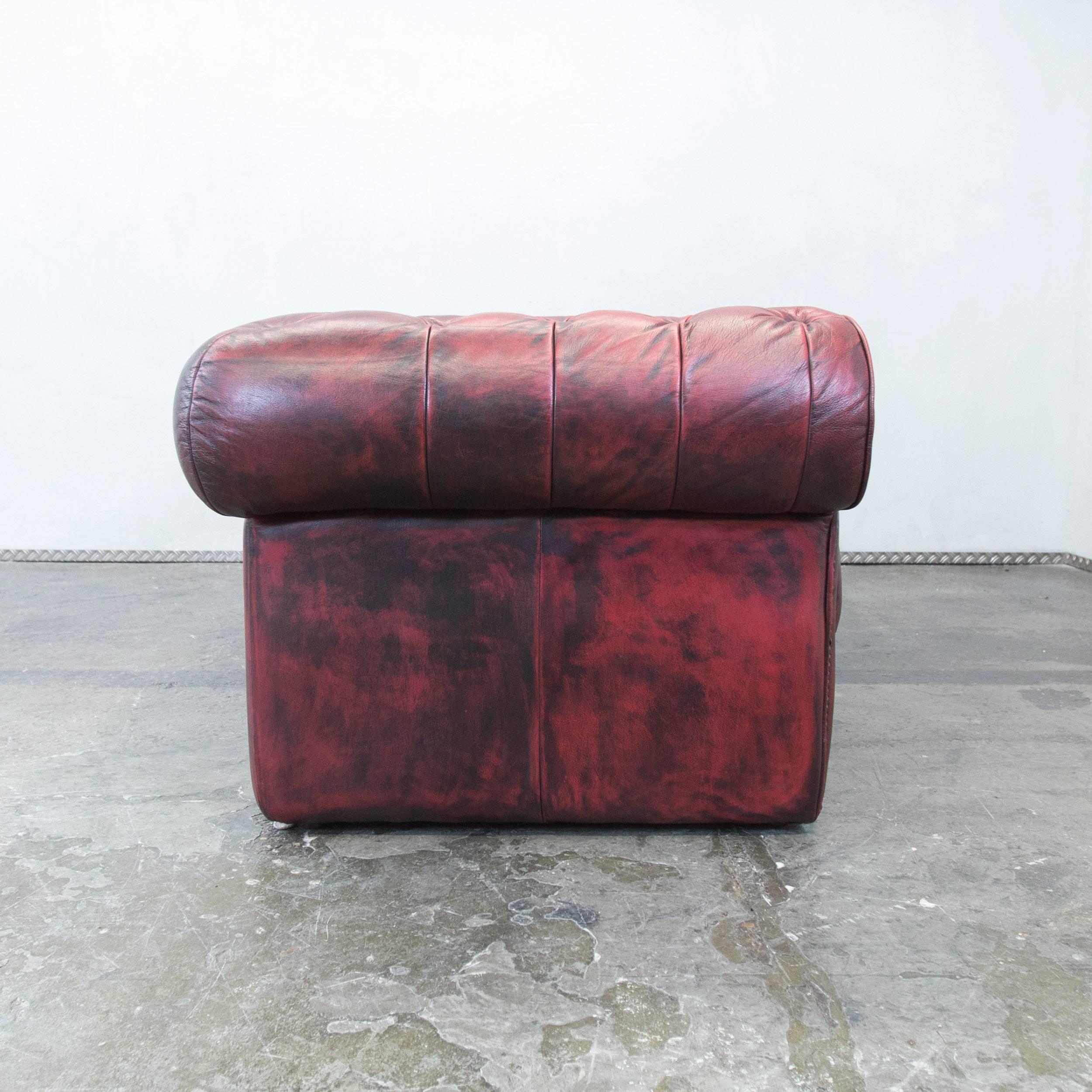 Chesterfield Designer Leather Sofa Red Three-Seat Couch Vintage Retro 4