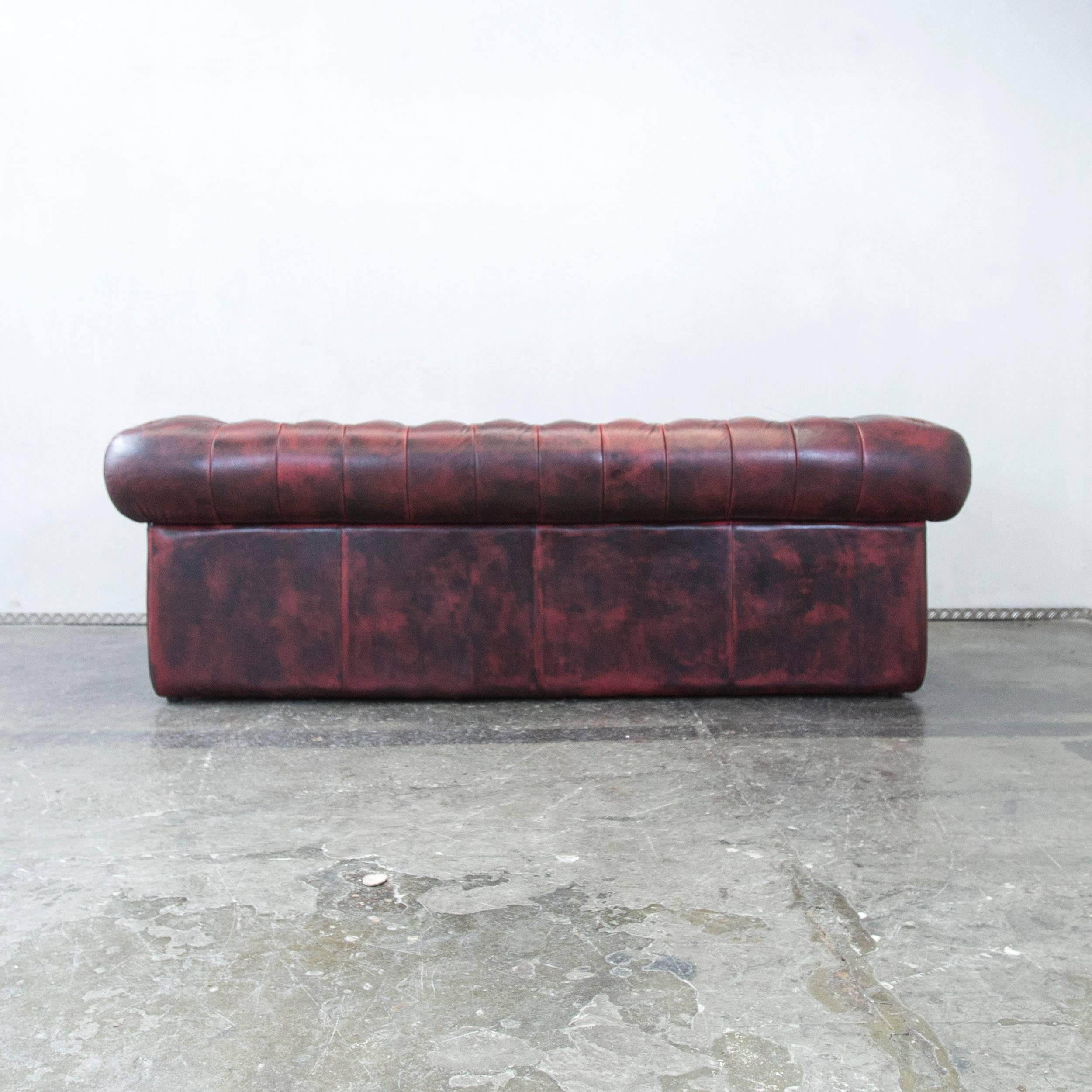 Chesterfield Designer Leather Sofa Red Three-Seat Couch Vintage Retro 3