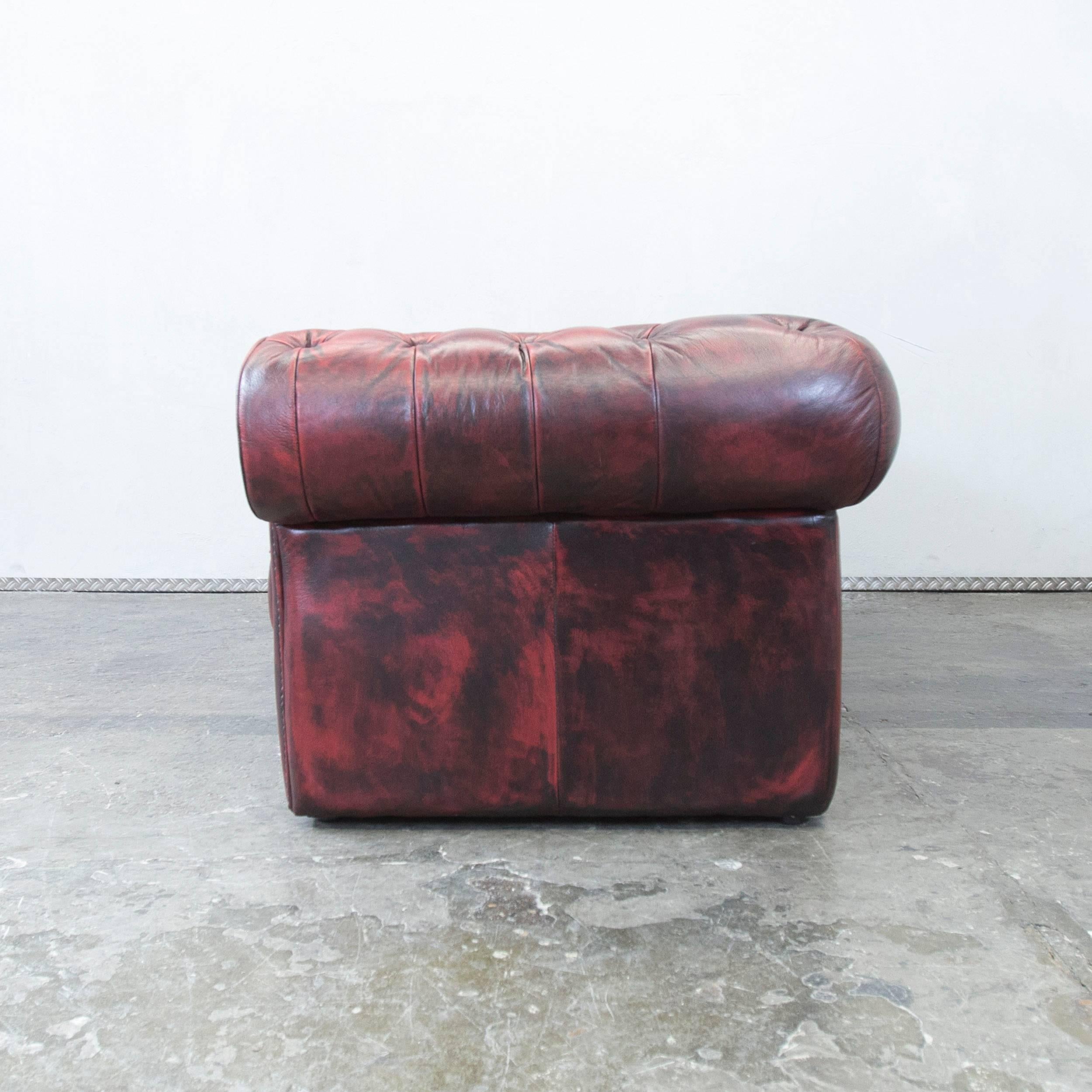 Chesterfield Designer Leather Sofa Red Three-Seat Couch Vintage Retro 2