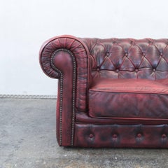 Chesterfield Designer Leather Sofa Red Three-Seat Couch Vintage Retro