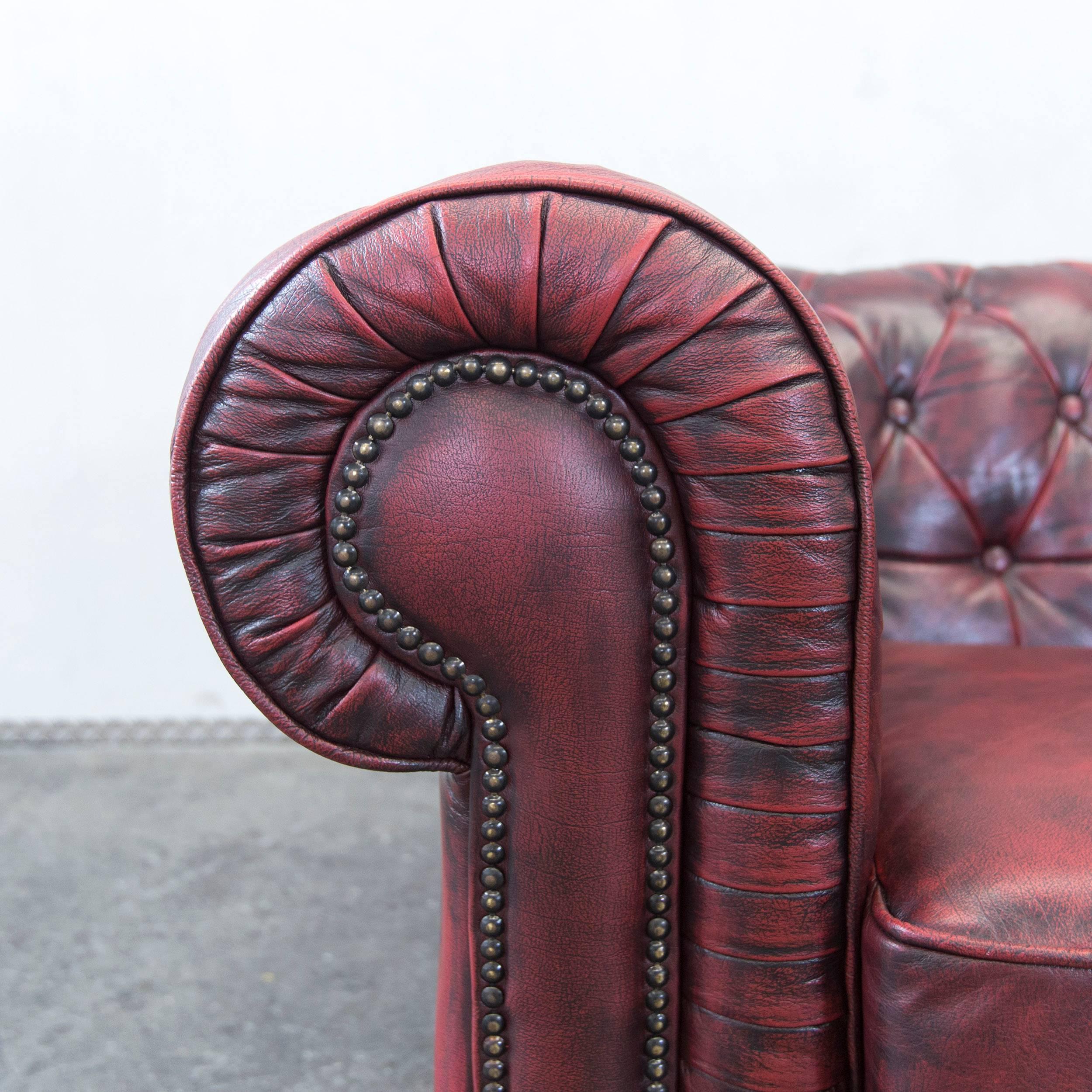 20th Century Chesterfield Designer Leather Sofa Red Three-Seat Couch Vintage Retro