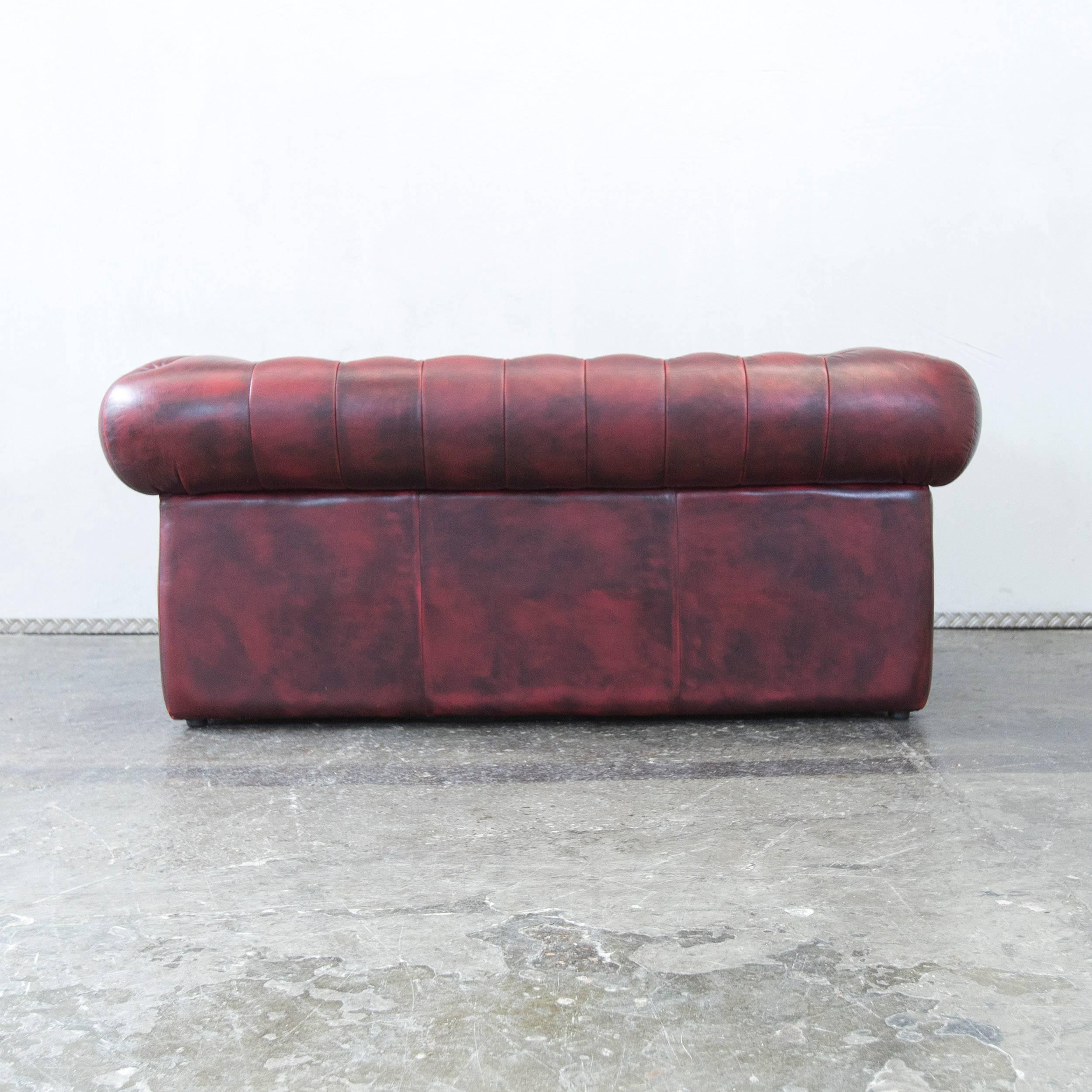 Chesterfield Designer Leather Sofa Red Two-Seat Couch Vintage Retro 2