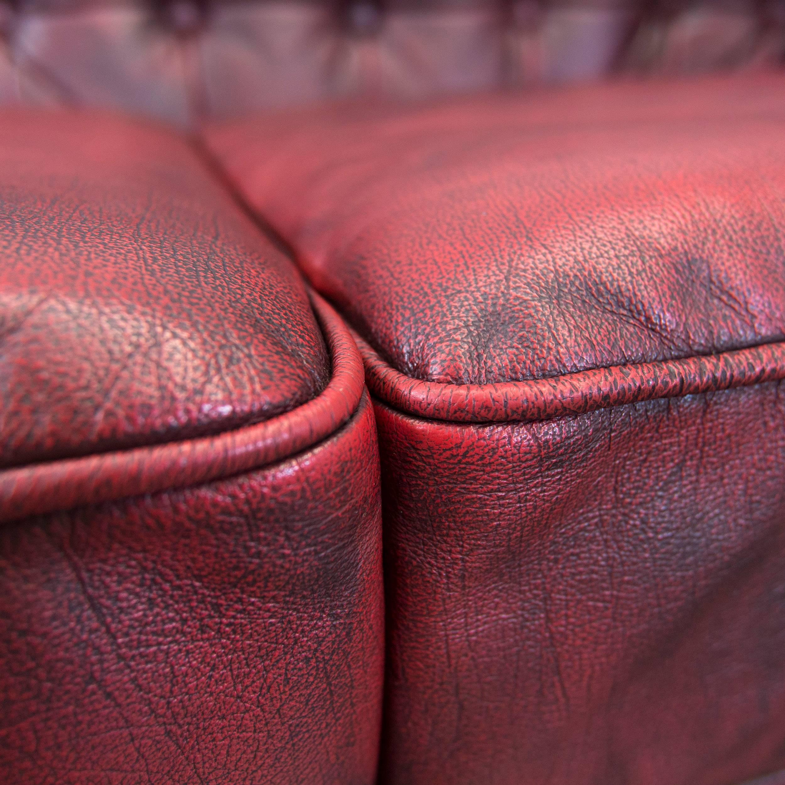 20th Century Chesterfield Designer Leather Sofa Red Two-Seat Couch Vintage Retro
