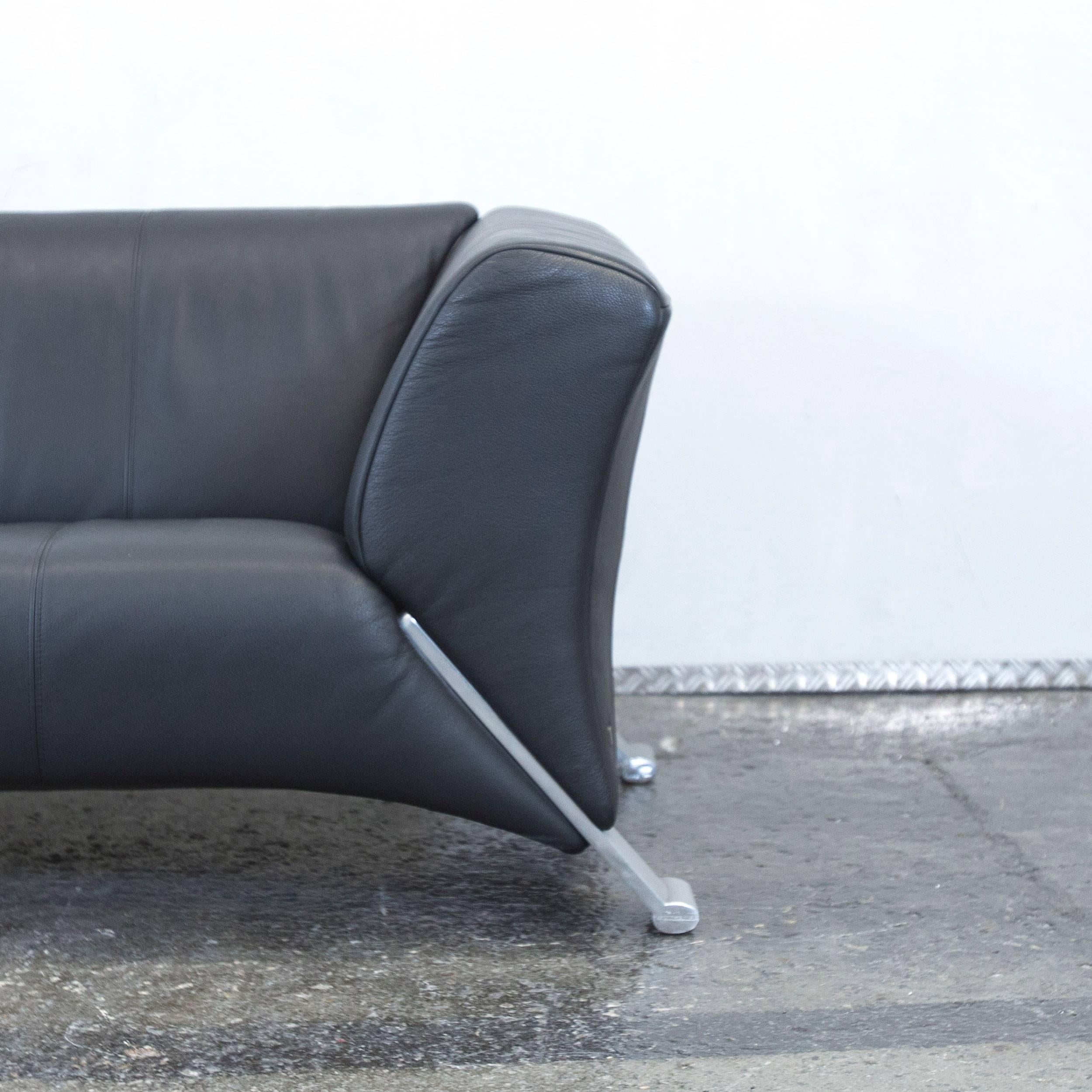 German Rolf Benz 322 Designer Leather Sofa Black Three-Seat Couch Modern
