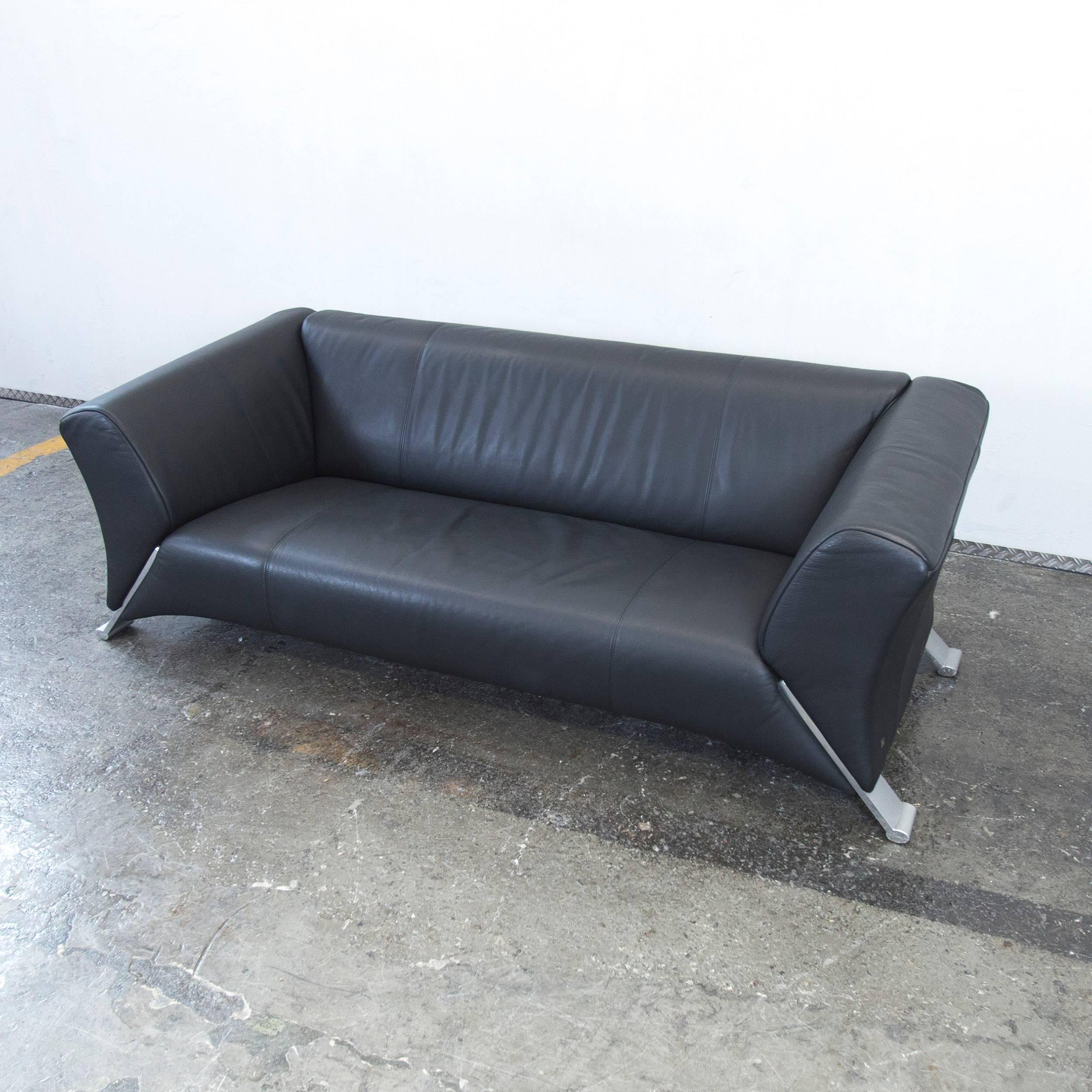 Rolf Benz 322 Designer Leather Sofa Black Three-Seat Couch Modern In Excellent Condition In Cologne, DE