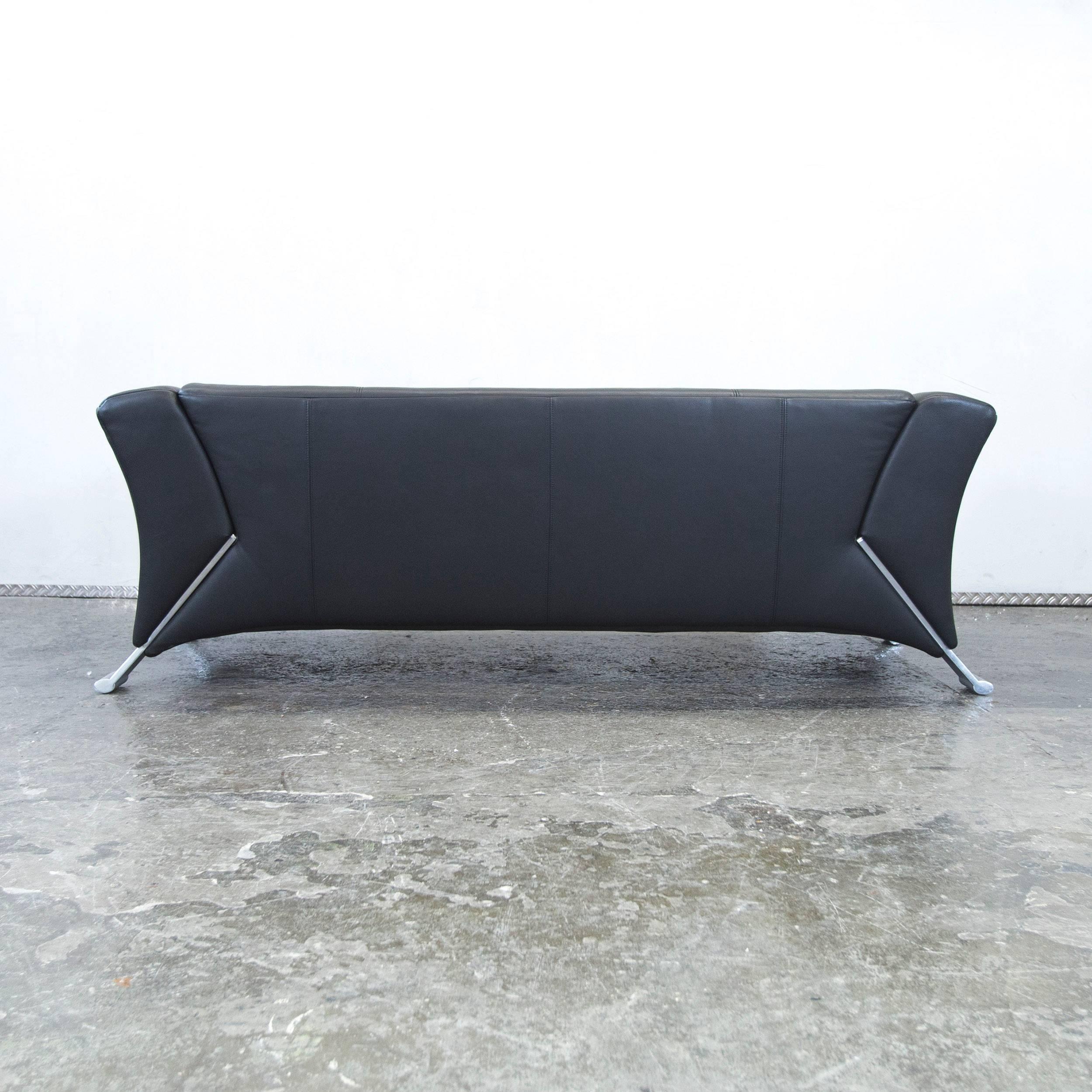 Rolf Benz 322 Designer Leather Sofa Black Three-Seat Couch Modern 4