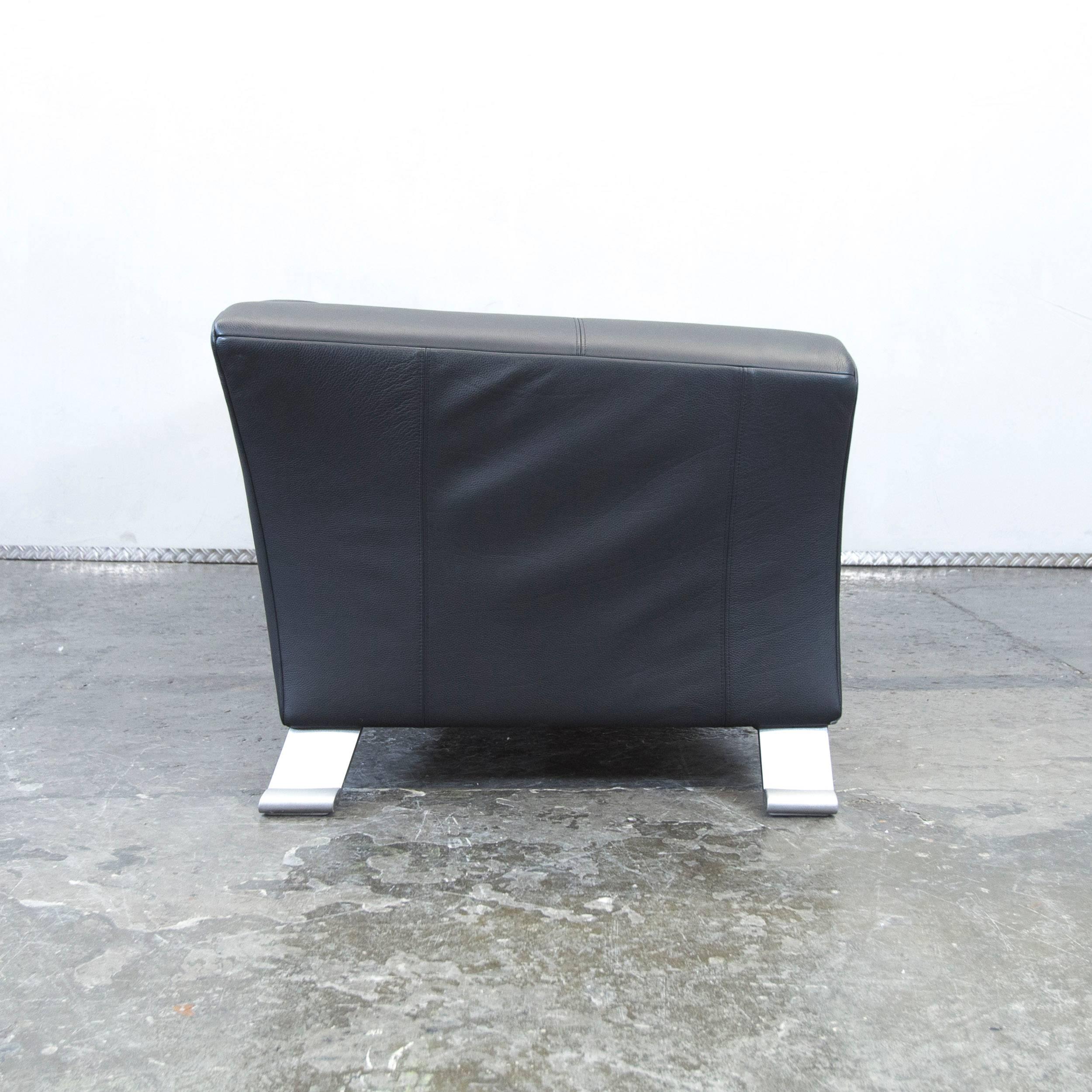 Rolf Benz 322 Designer Leather Sofa Black Three-Seat Couch Modern 5