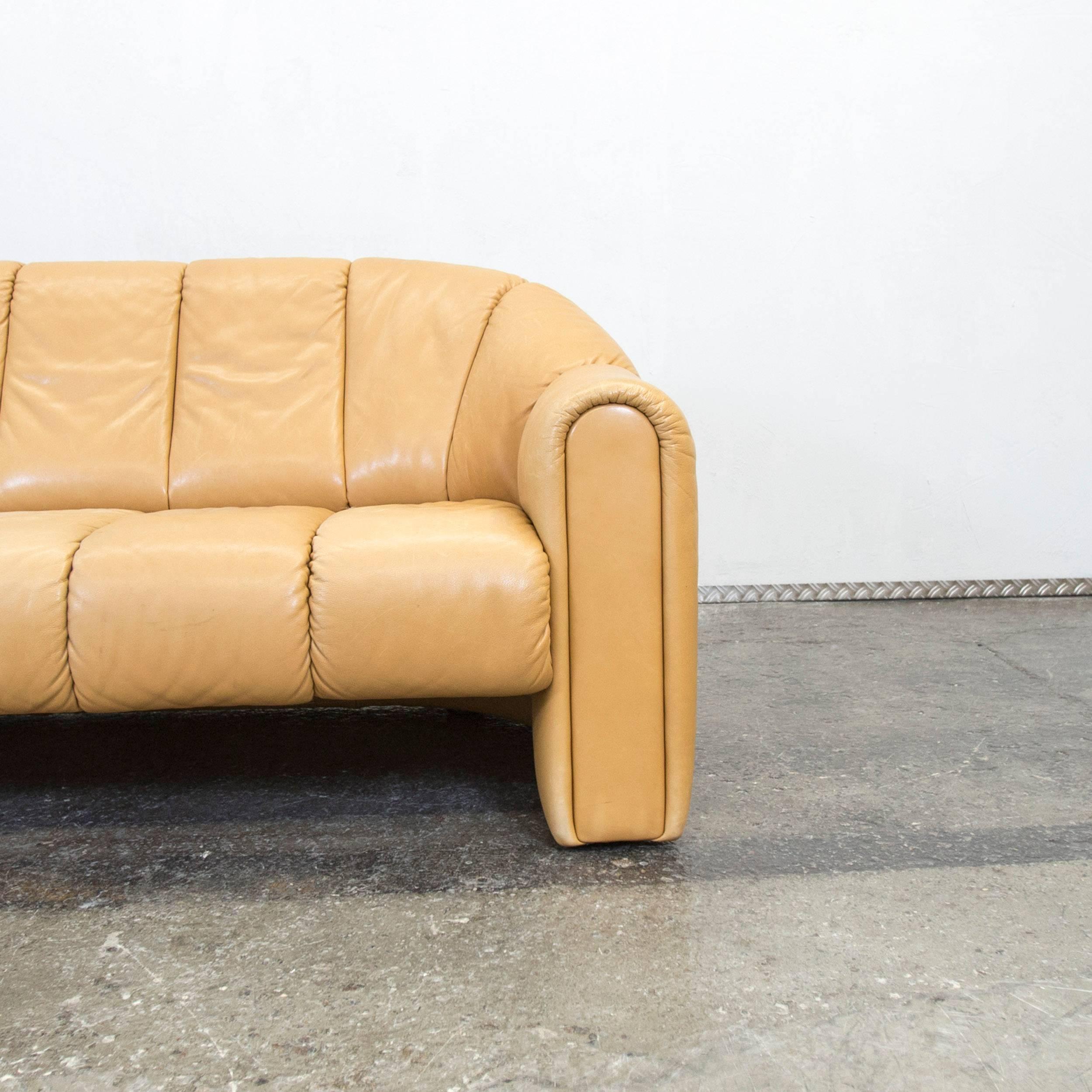 German COR Designer Leather Sofa Brown Three-Seat Couch Vintage Retro