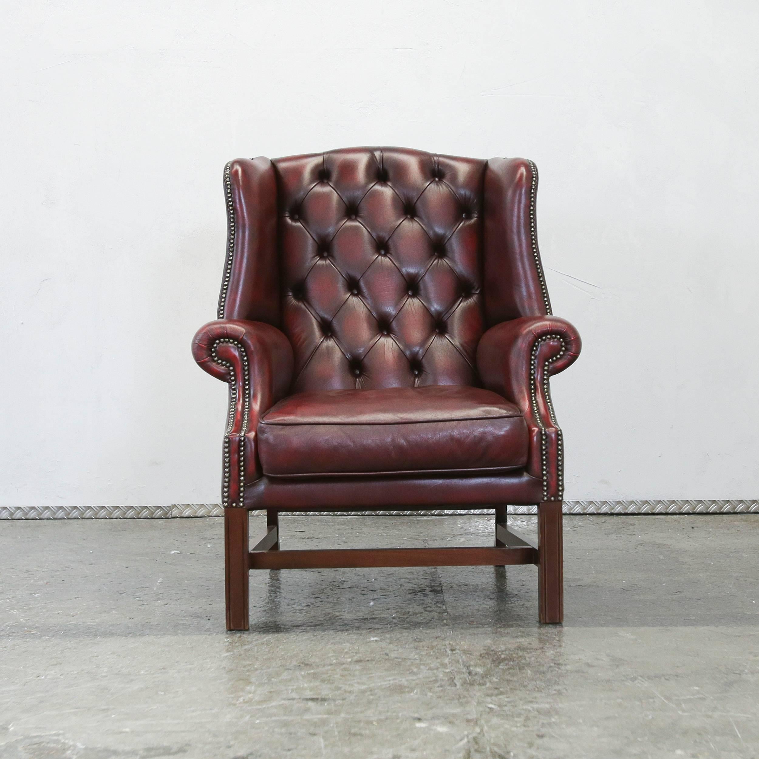 British Chesterfield Wingchair Oxblood Red Armchair One Seat Vintage Retro