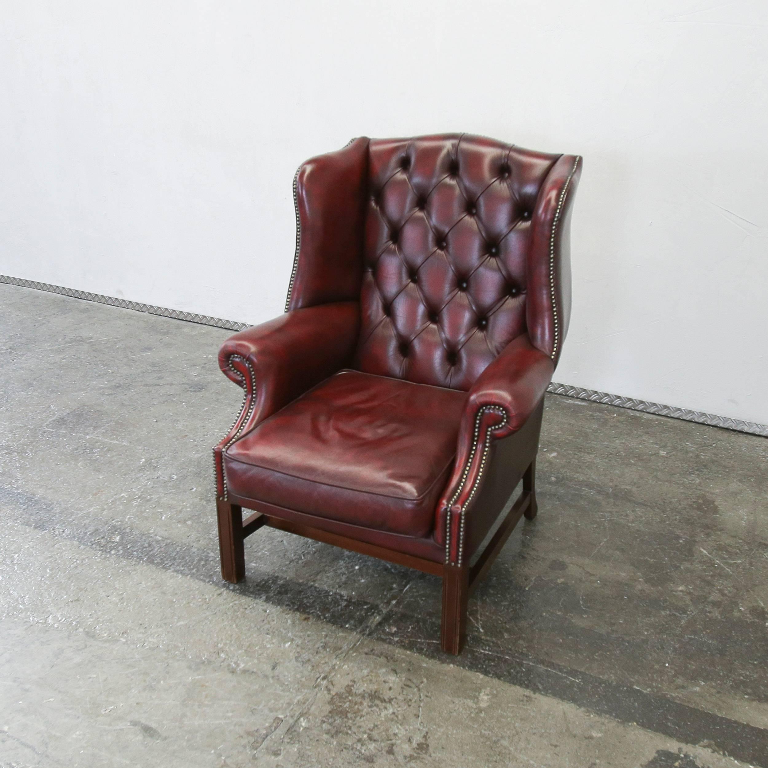 Chesterfield Wingchair Oxblood Red Armchair One Seat Vintage Retro In Excellent Condition In Cologne, DE