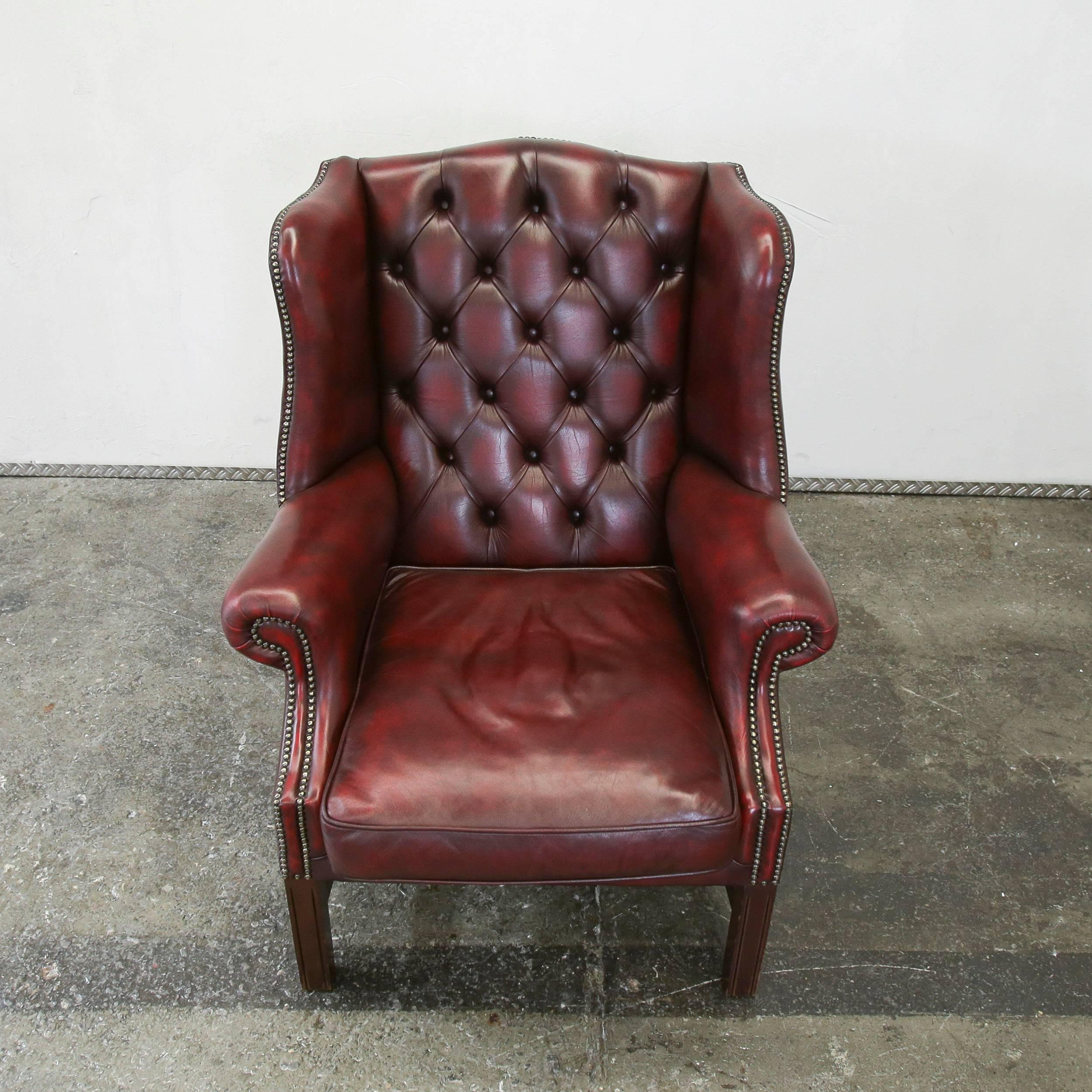 20th Century Chesterfield Wingchair Oxblood Red Armchair One Seat Vintage Retro