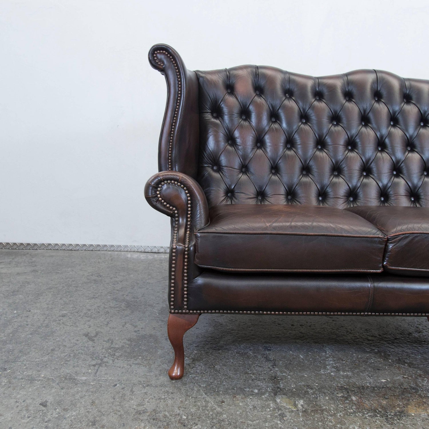Centurion Chesterfield Leather Sofa Brown Queen Anne Vintage Retro  Three-Seat at 1stDibs