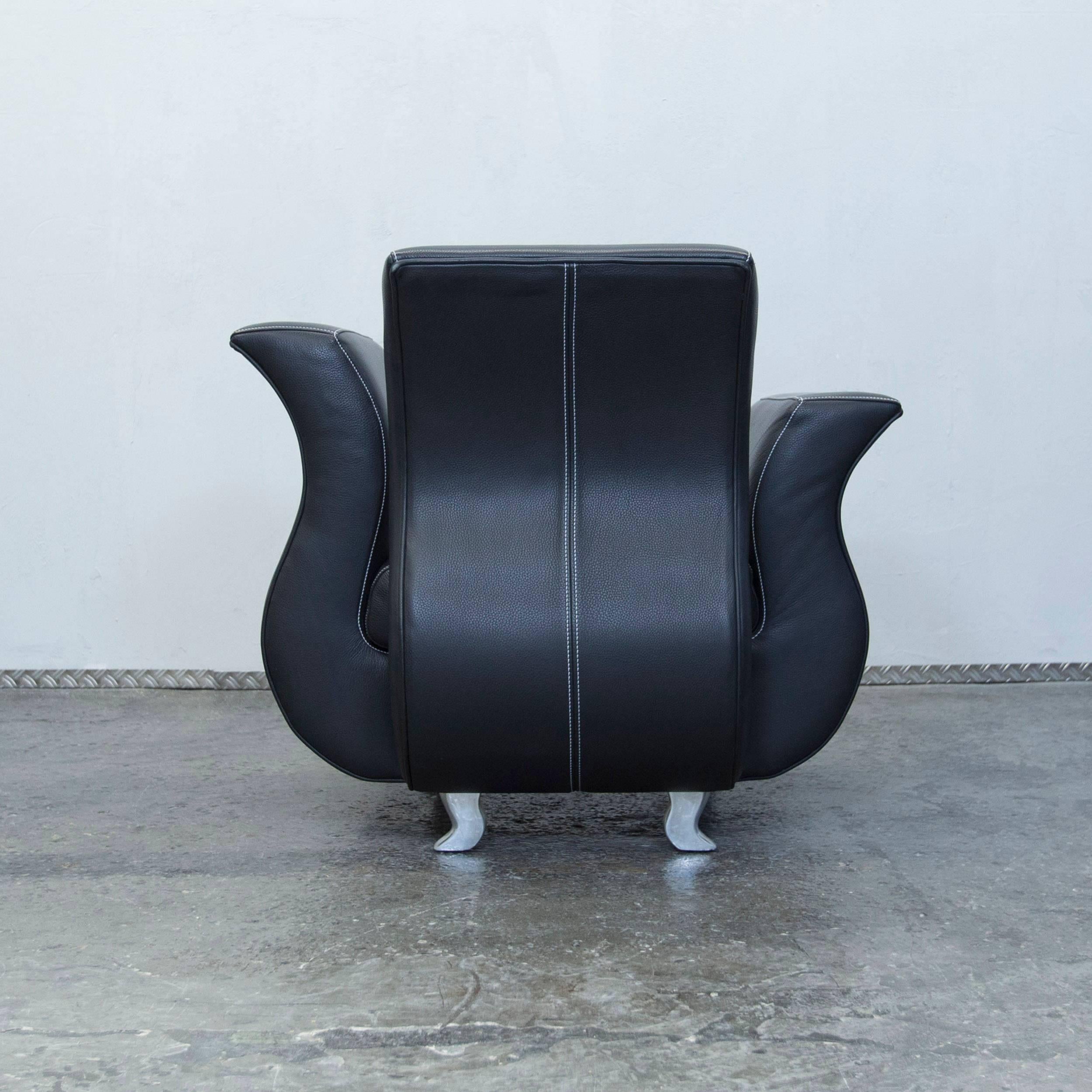 Bretz Moon Designer Leather Armchair Black One Seat Couch Modern 1