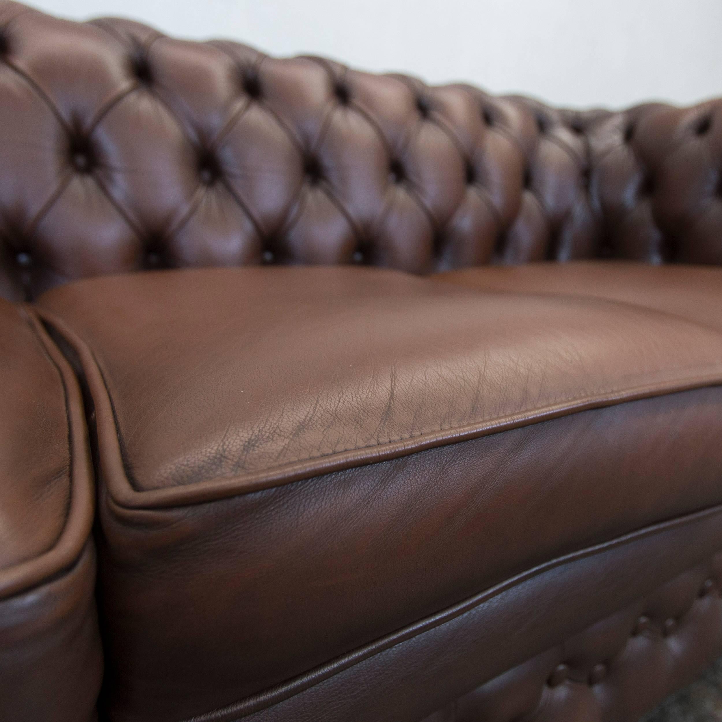 20th Century Thomas Lloyd Chesterfield Leather Sofa Brown Three-Seat Couch Vintage Retro