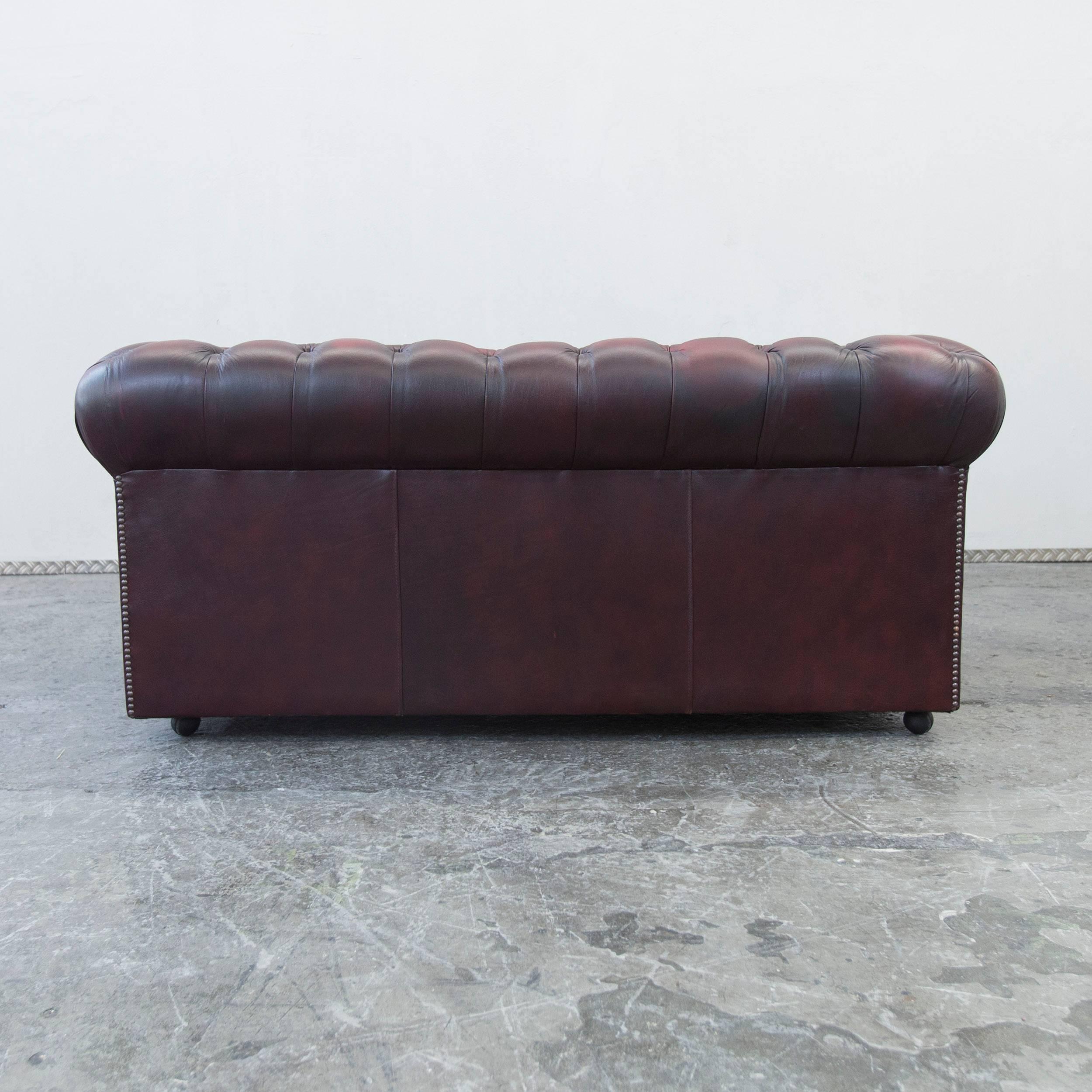 20th Century Chesterfield Leather Sofa Oxblood Red Two-Seat Couch Vintage Retro