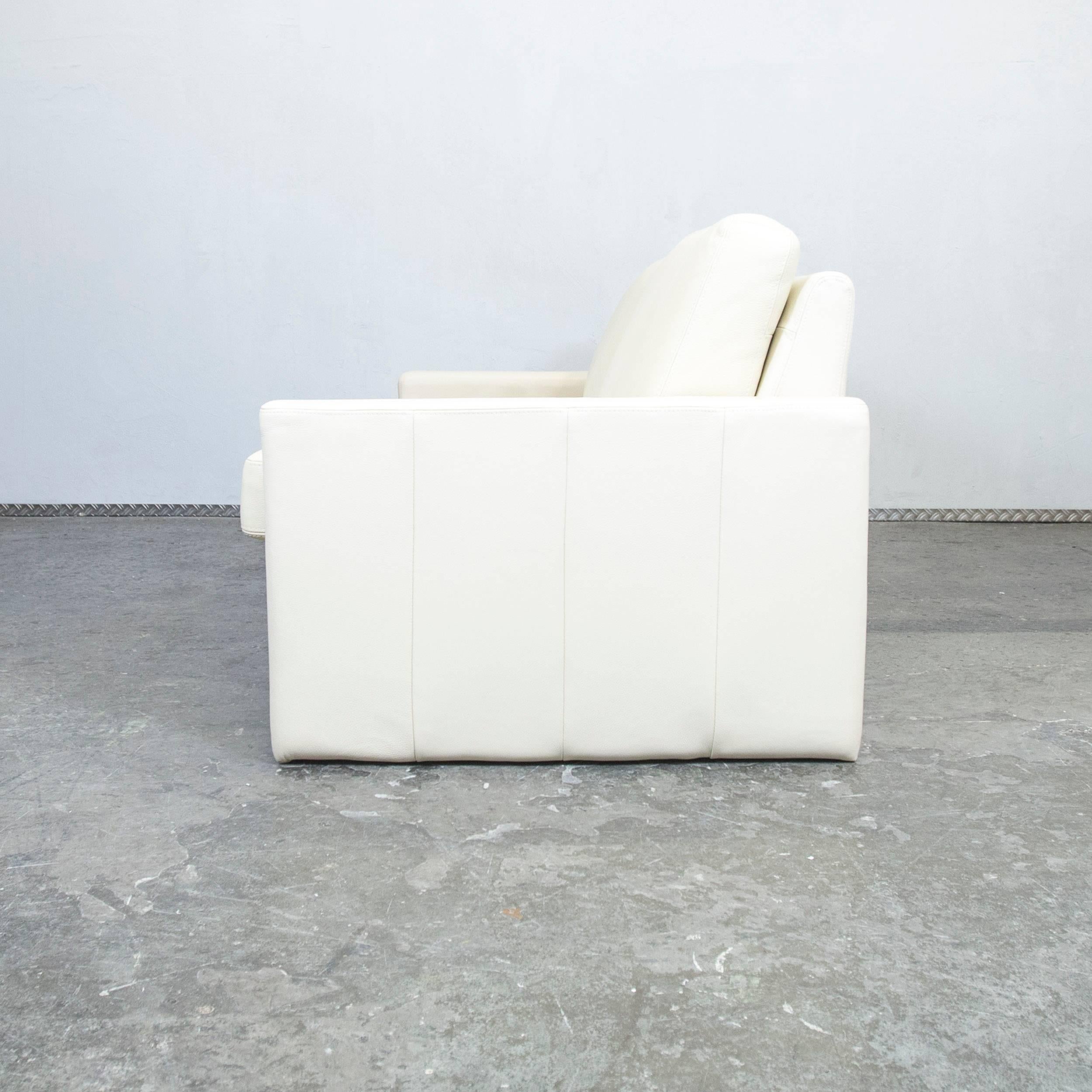 Designer Leather Sofa Crème White Three-Seat Couch Modern 1