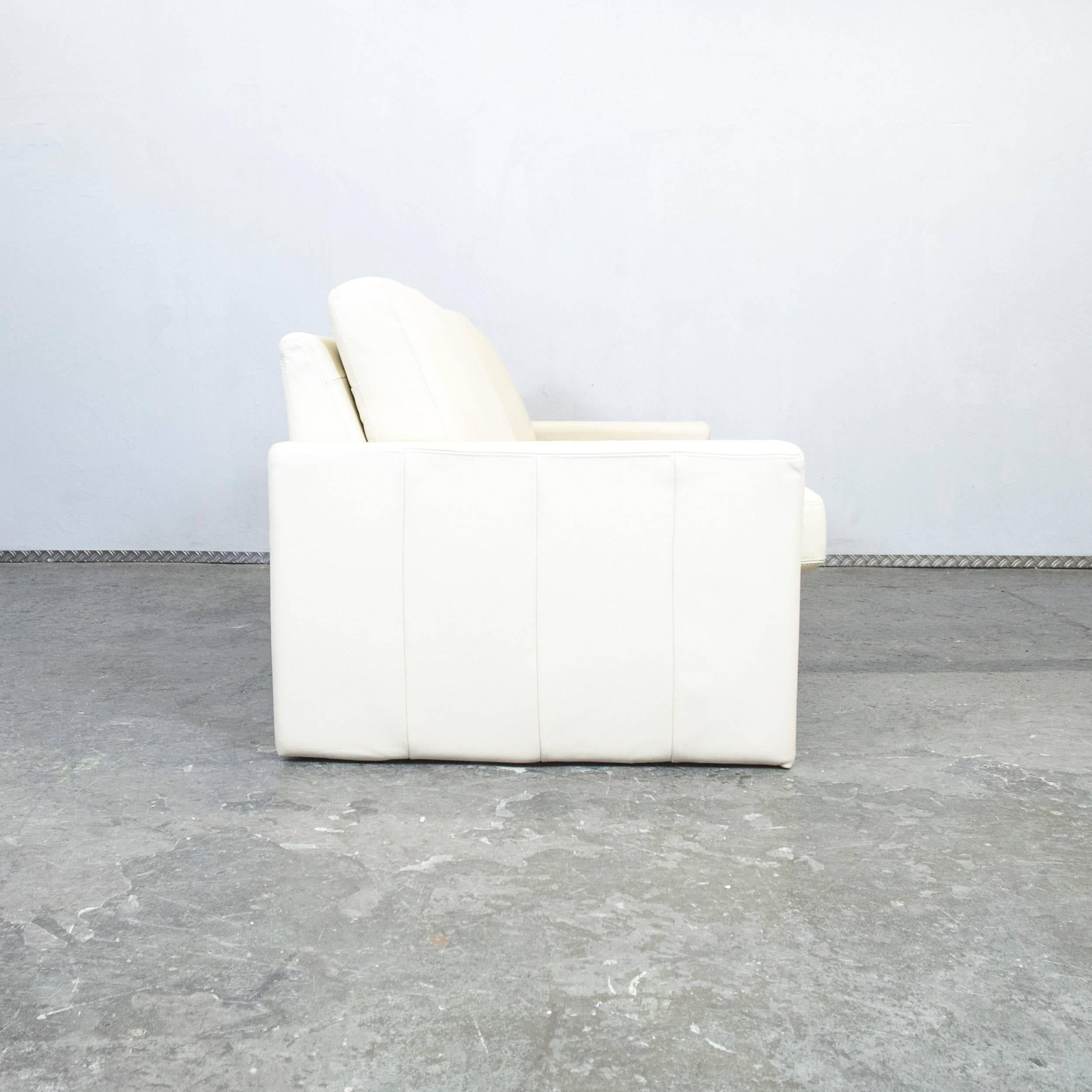 Designer Leather Sofa Crème White Three-Seat Couch Modern 3
