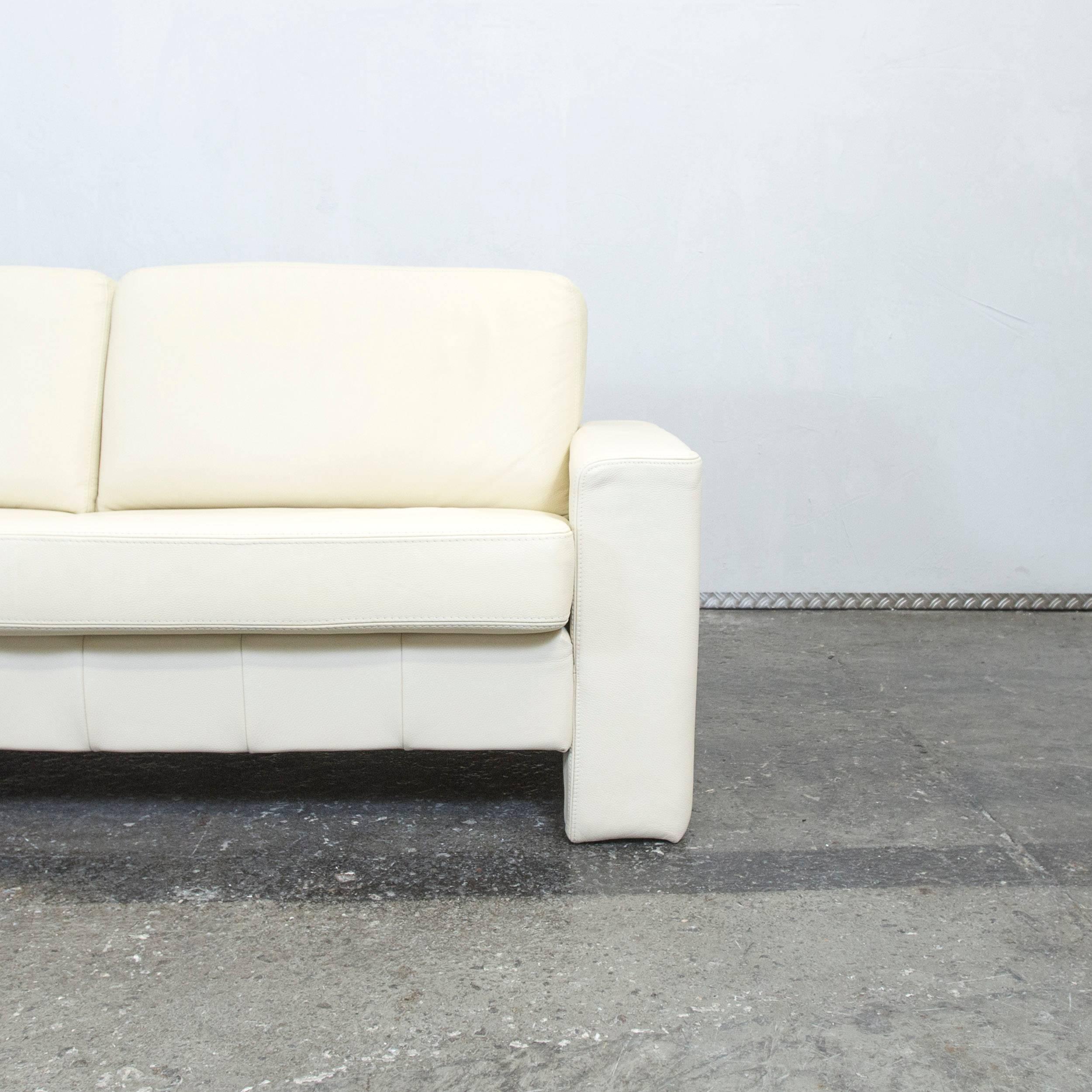 European Designer Leather Sofa Crème White Three-Seat Couch Modern